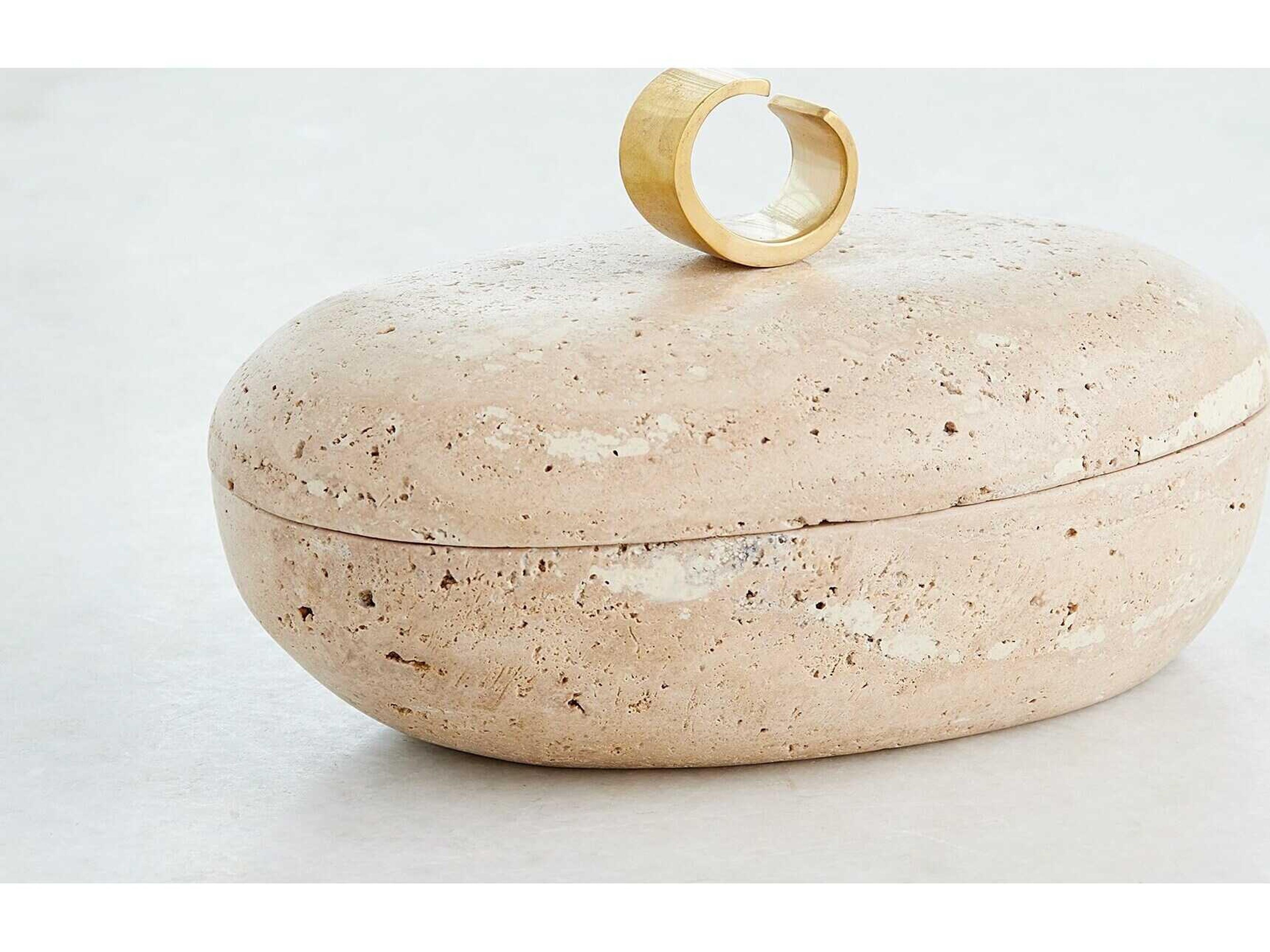 Global Views Caillou Lidded Pot-Travertine Decorative Accent Oval