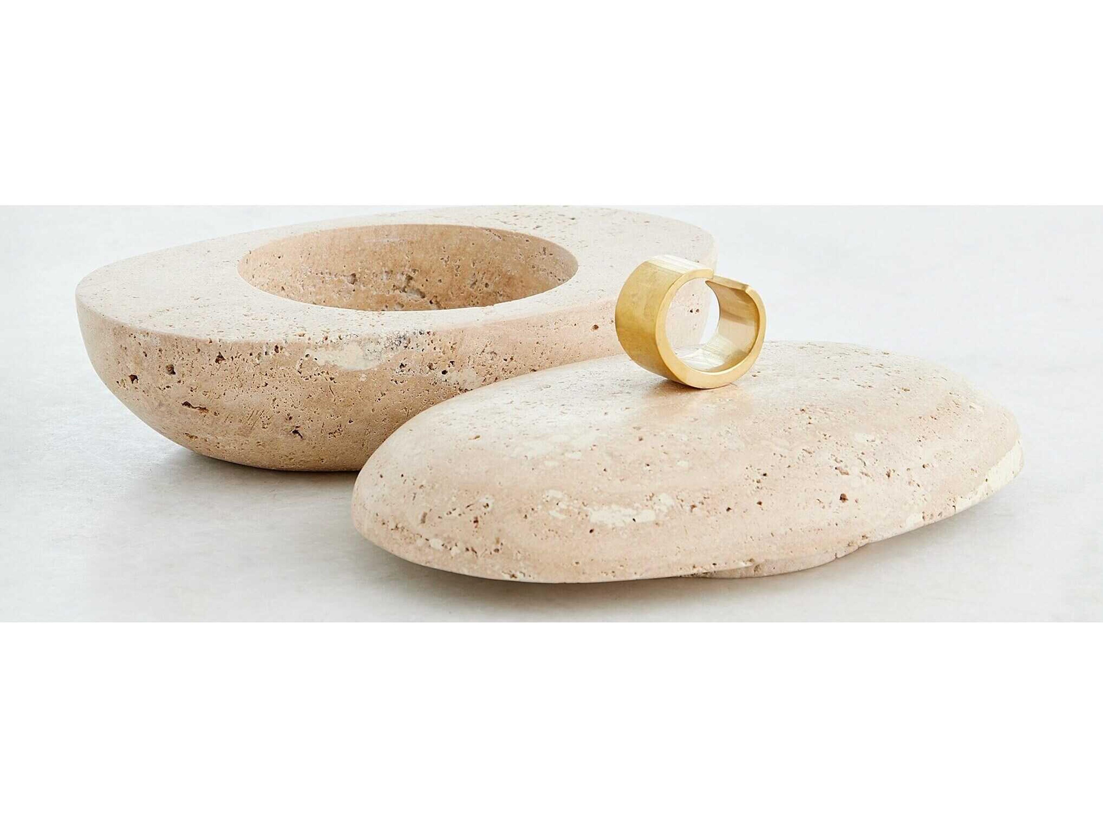 Global Views Caillou Lidded Pot-Travertine Decorative Accent Oval