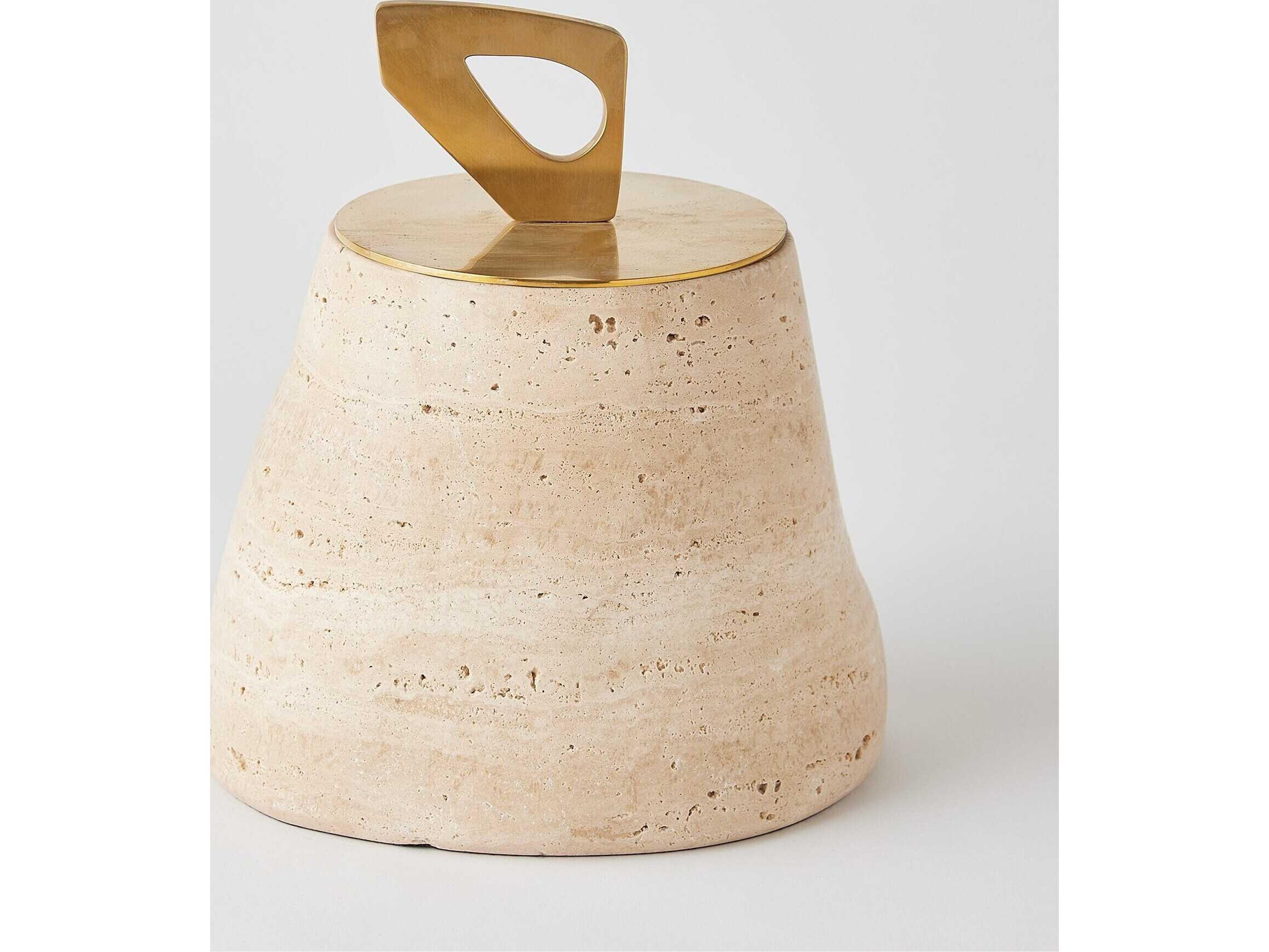 Global Views Bocal Lidded Pot-Travertine Decorative Accent Large