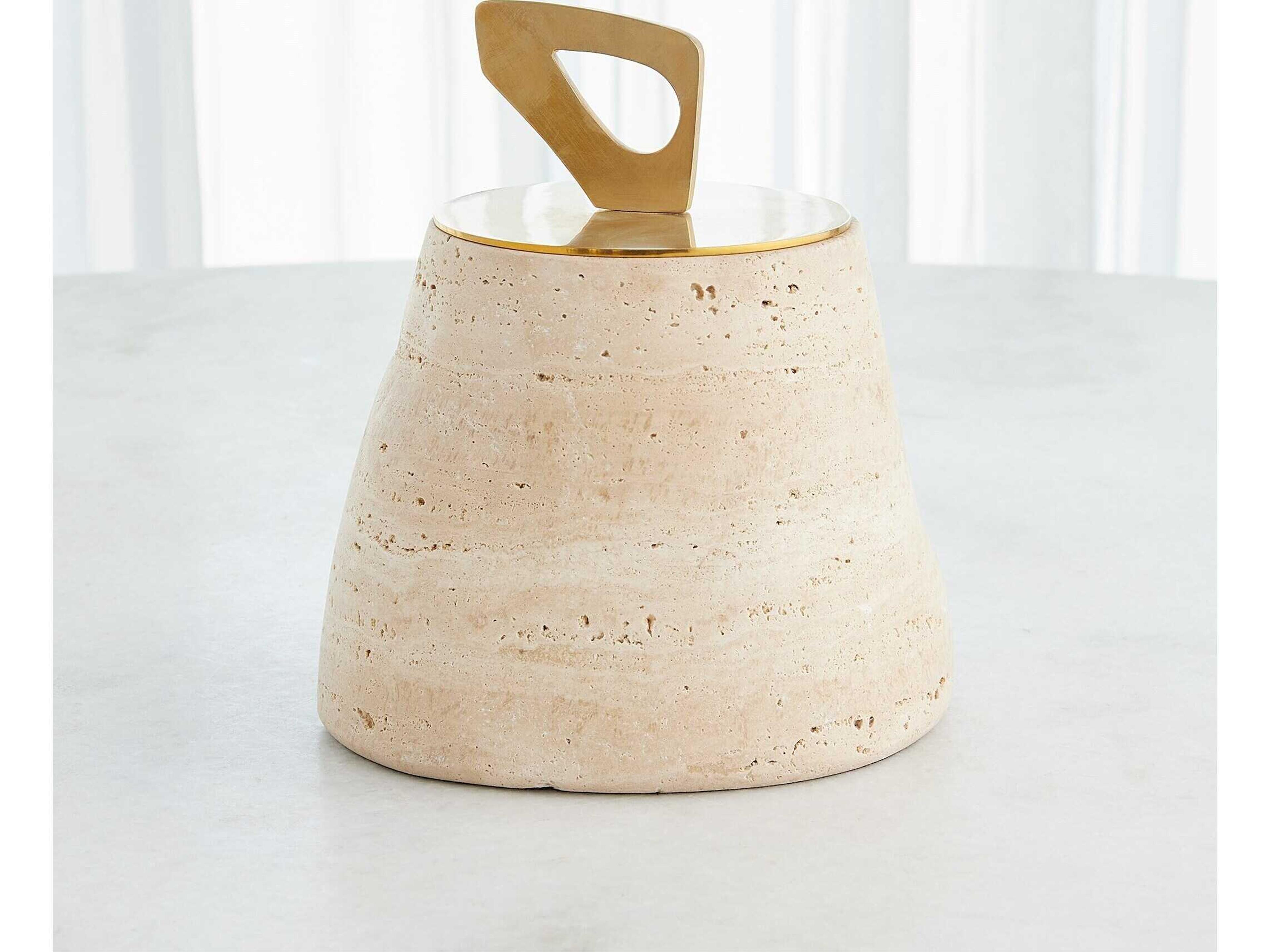 Global Views Bocal Lidded Pot-Travertine Decorative Accent Large