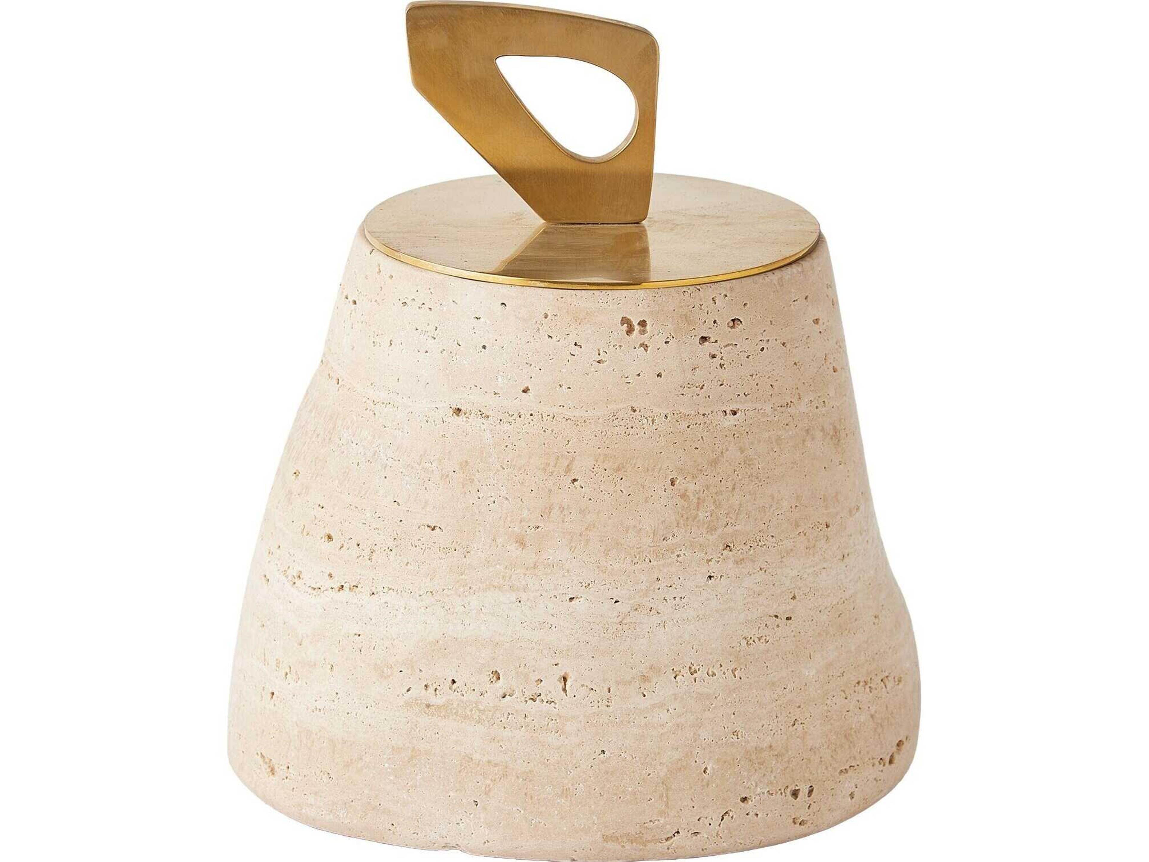 Bocal Lidded Pot-Travertine Decorative Accent Large