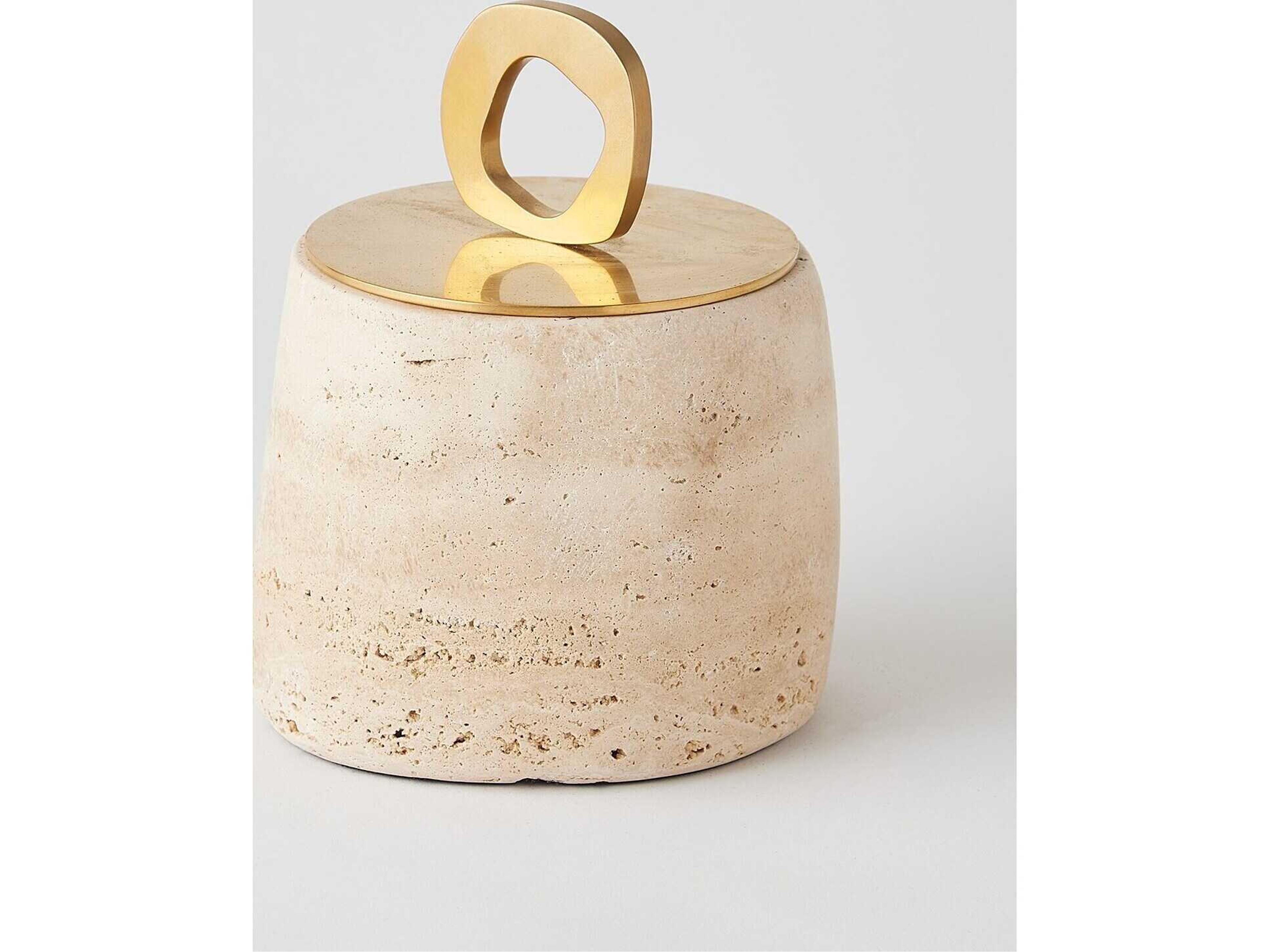 Global Views Bocal Lidded Pot-Travertine Decorative Accent Medium