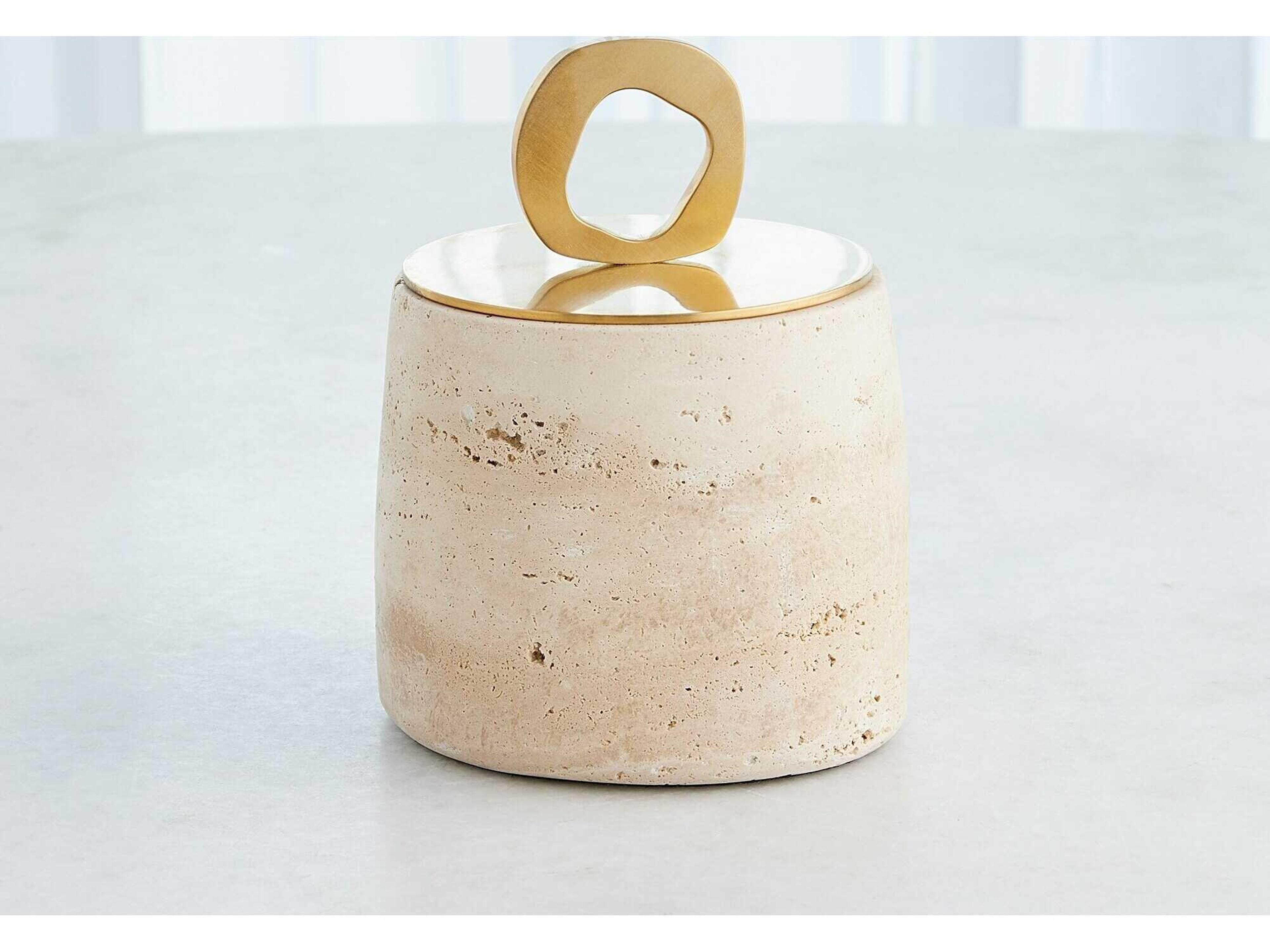 Global Views Bocal Lidded Pot-Travertine Decorative Accent Medium