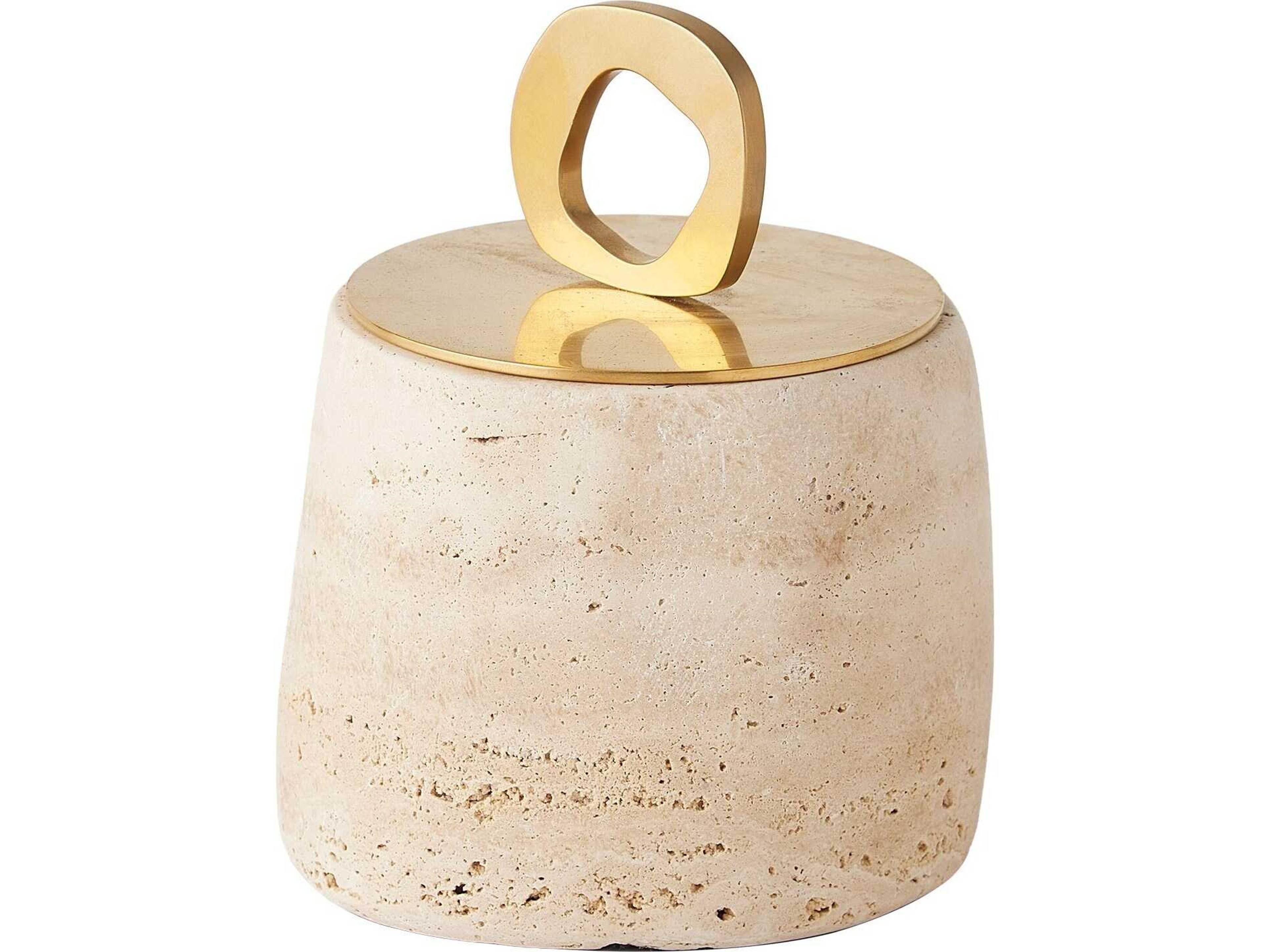 Bocal Lidded Pot-Travertine Decorative Accent Medium