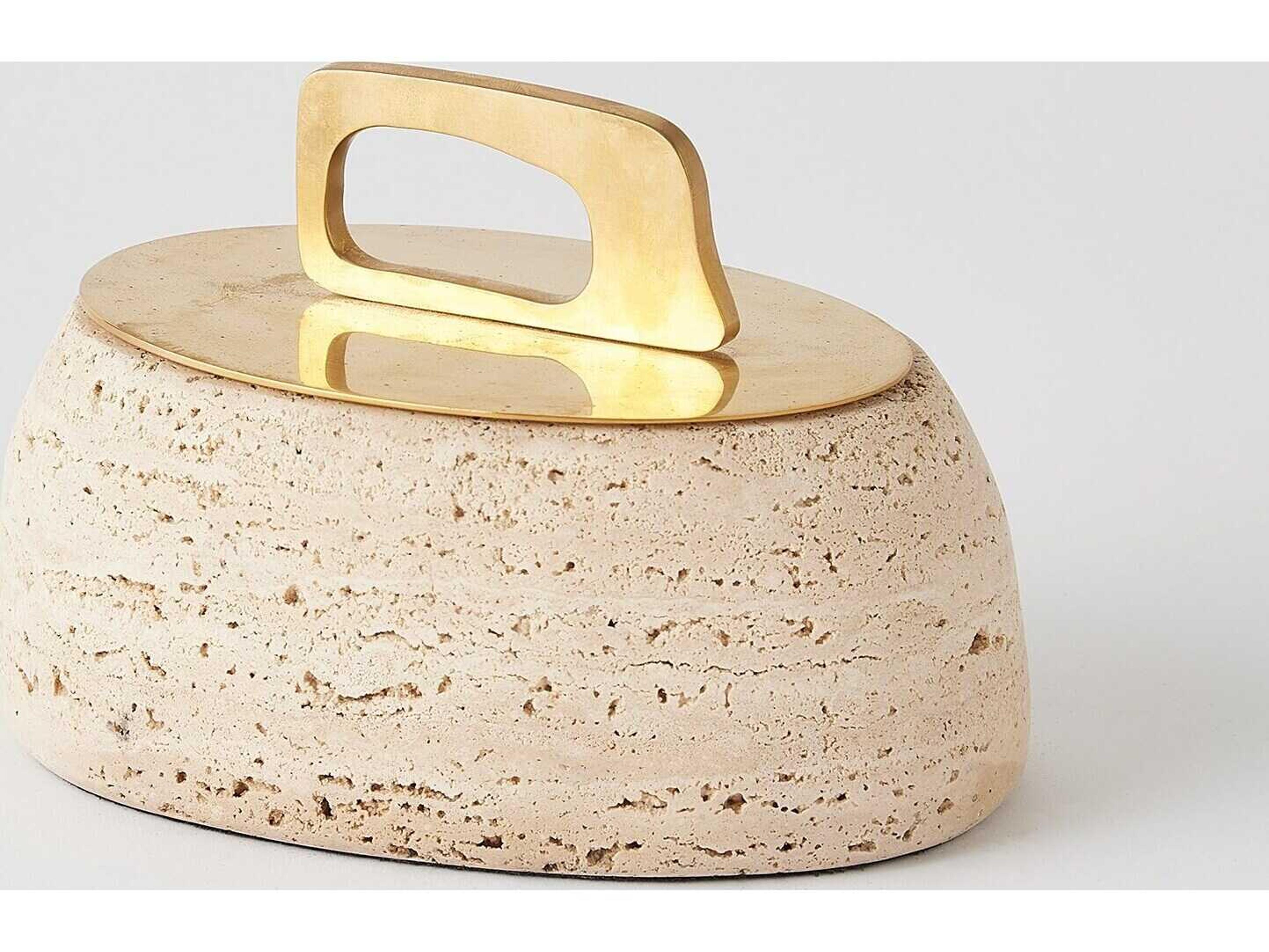 Global Views Bocal Lidded Pot-Travertine Decorative Accent Small