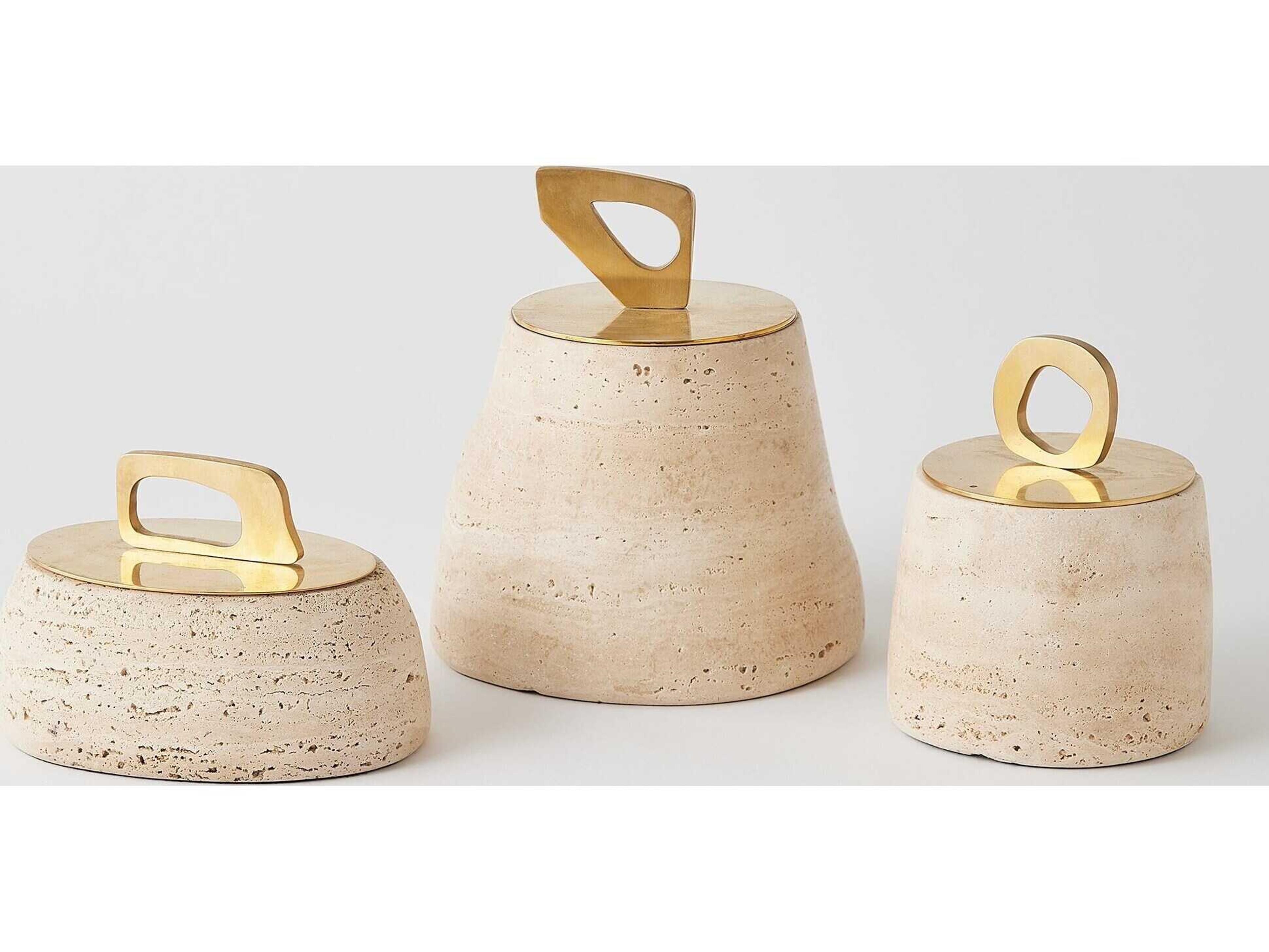 Global Views Bocal Lidded Pot-Travertine Decorative Accent Small