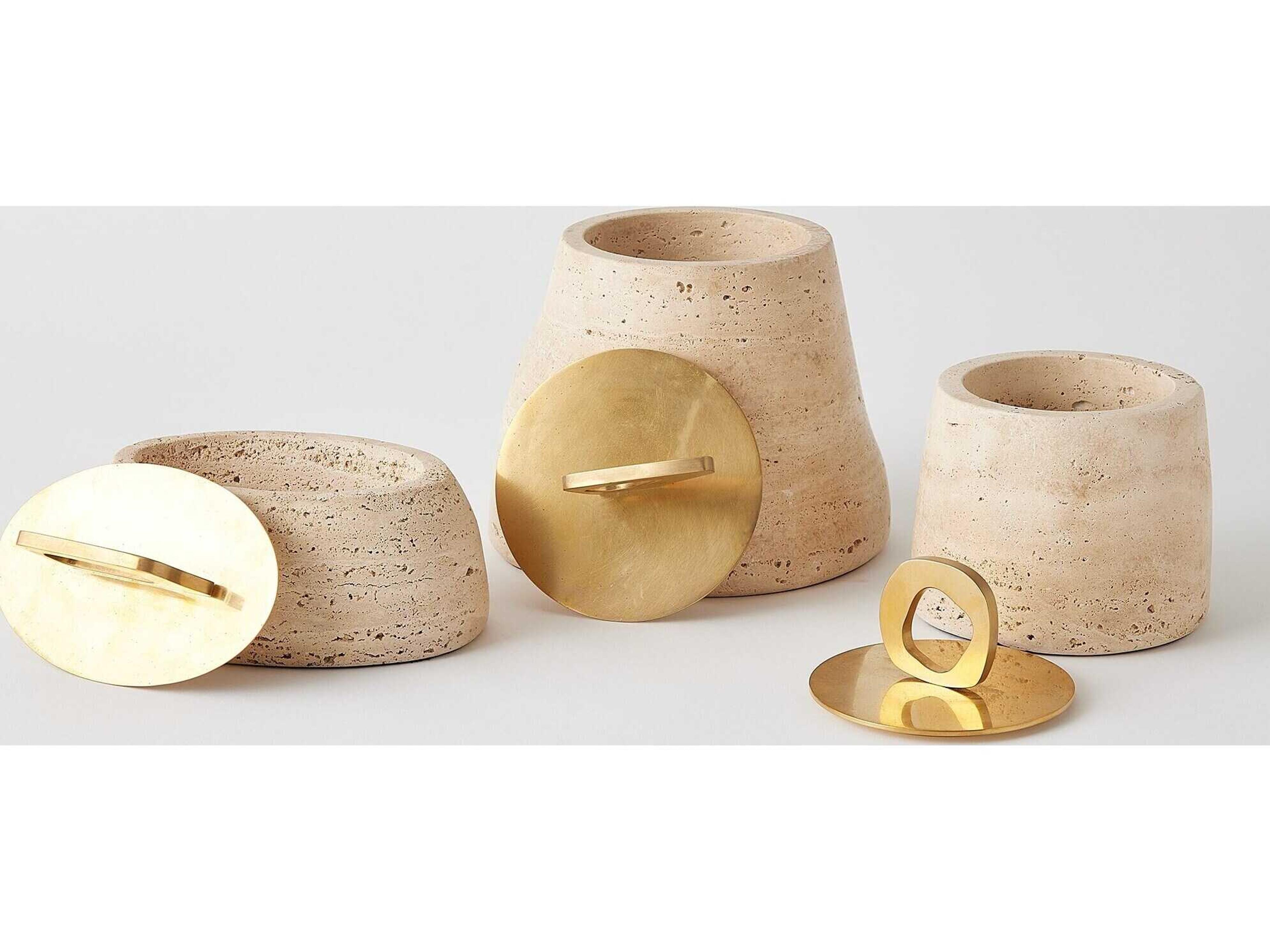 Global Views Bocal Lidded Pot-Travertine Decorative Accent Small