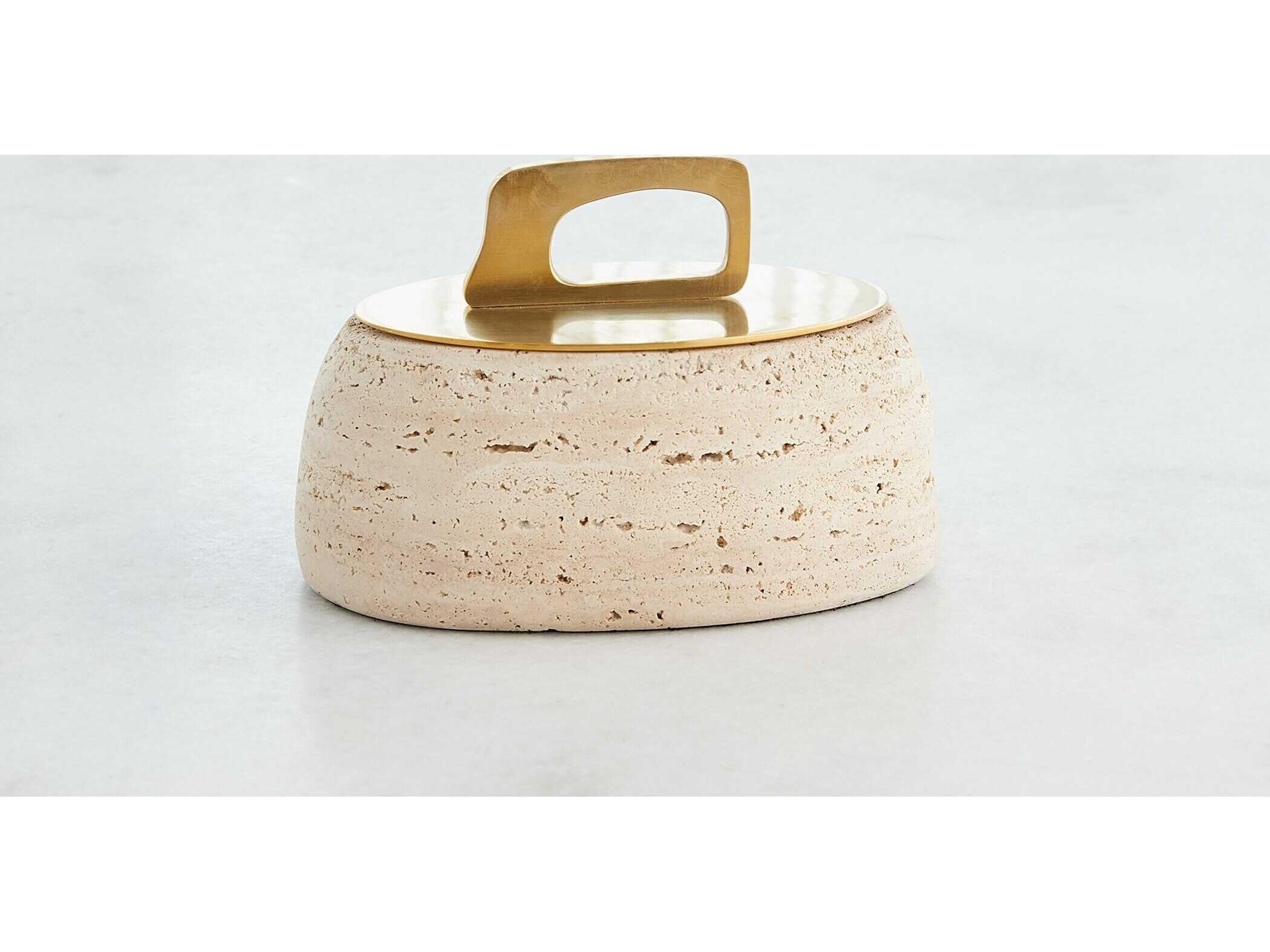 Global Views Bocal Lidded Pot-Travertine Decorative Accent Small