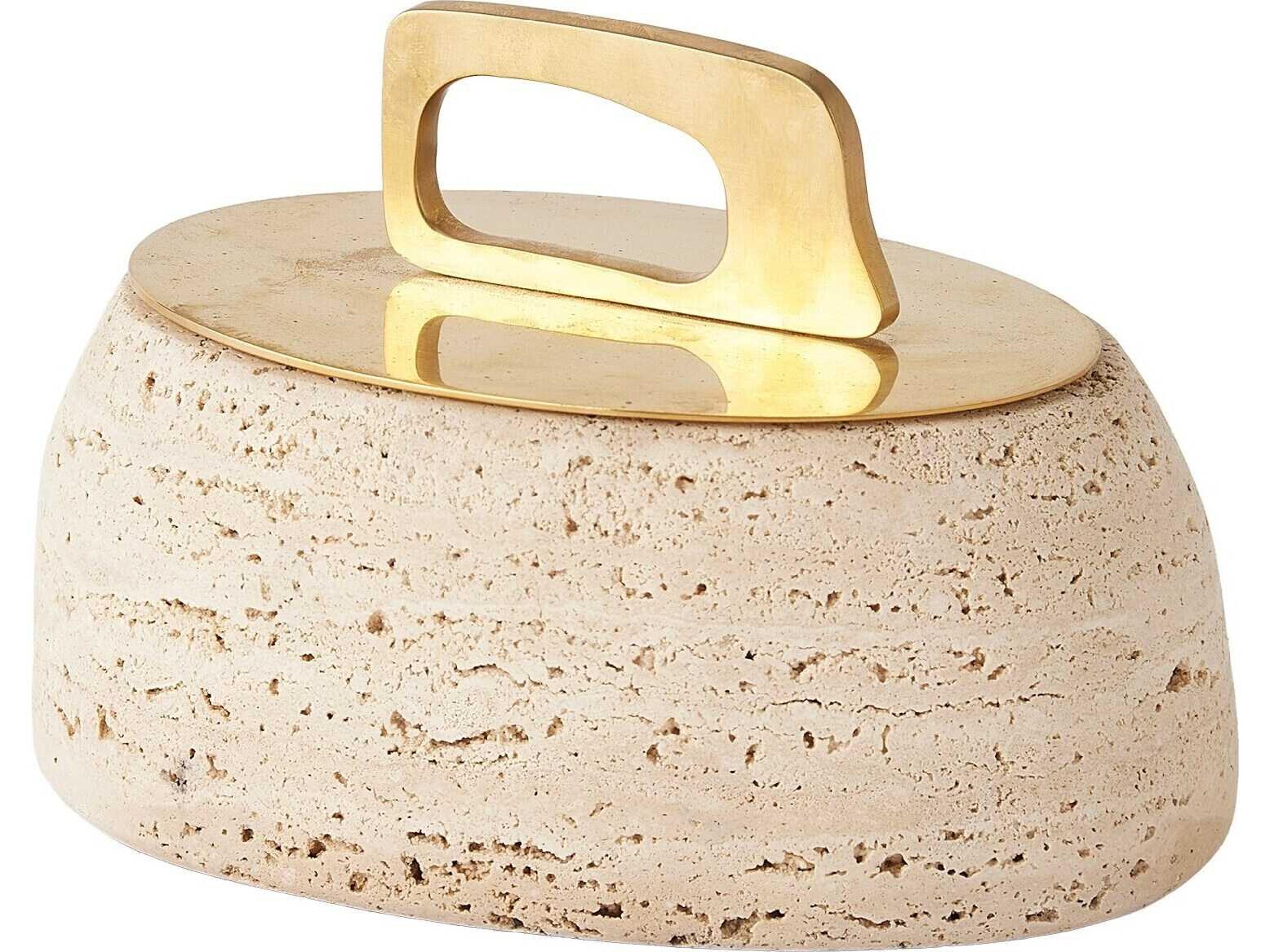 Bocal Lidded Pot-Travertine Decorative Accent Small