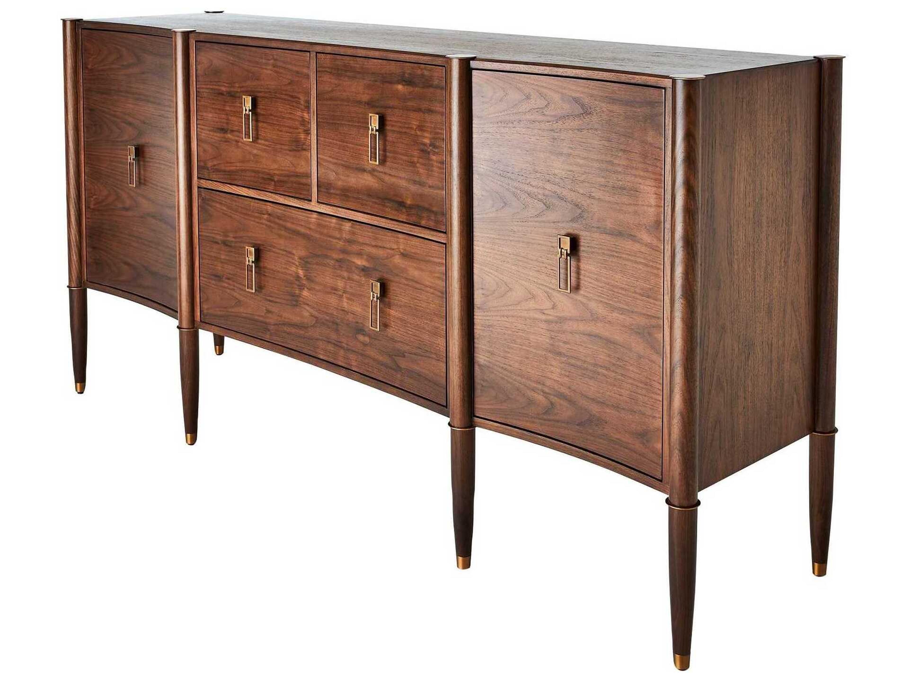 Global Views Triple Curve Walnut Antique Brass Accent Cabinet
