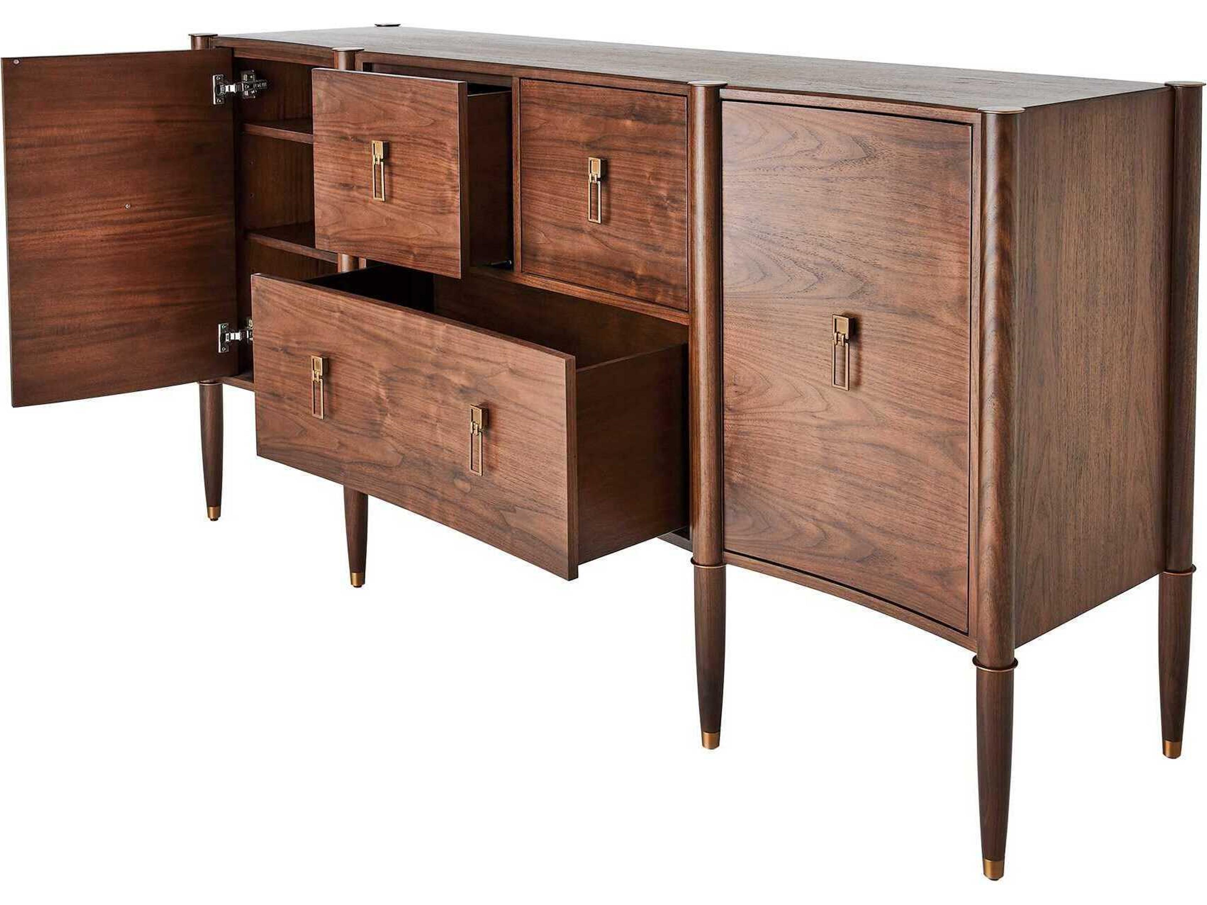Global Views Triple Curve Walnut Antique Brass Accent Cabinet