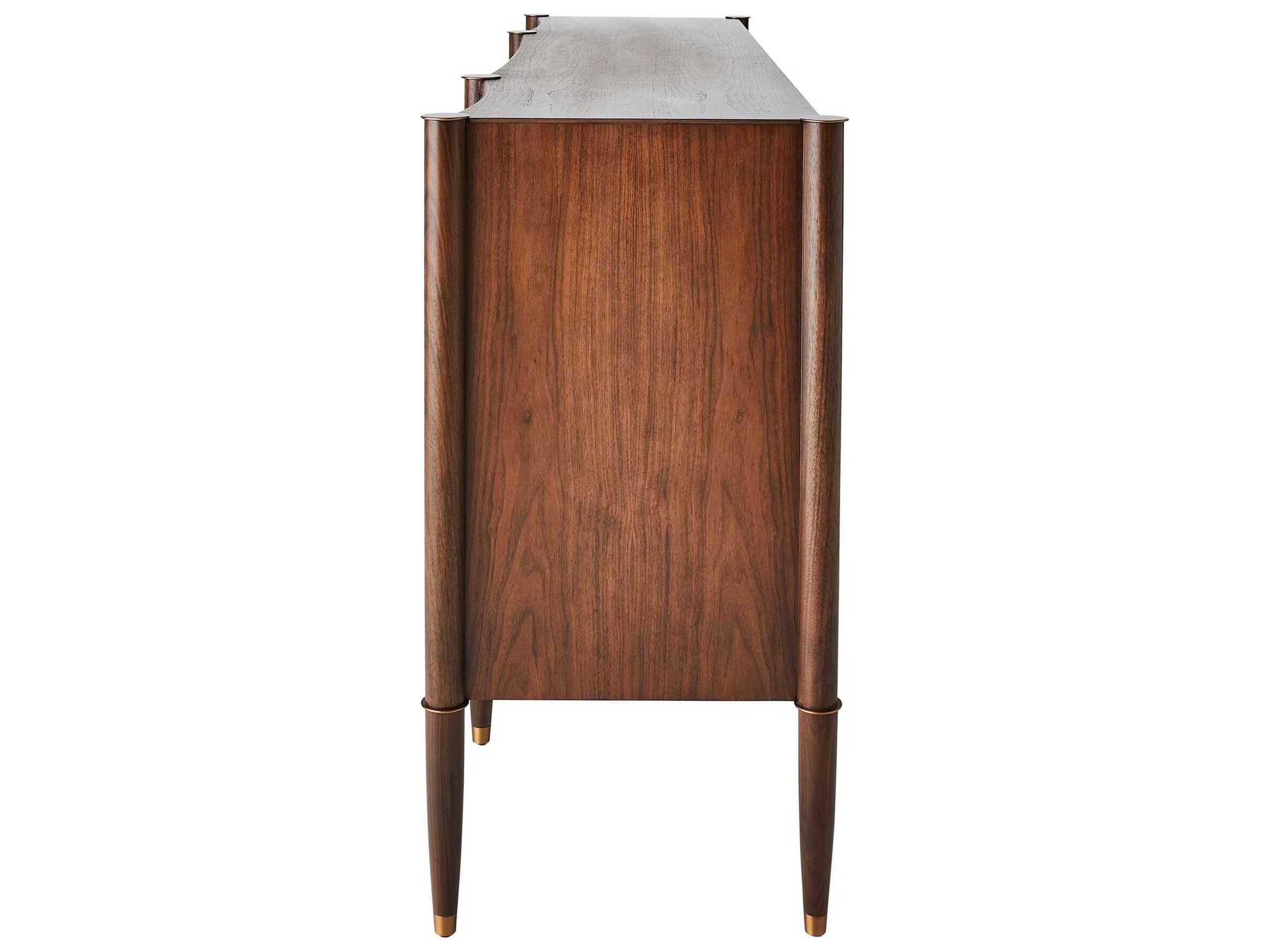 Global Views Triple Curve Walnut Antique Brass Accent Cabinet