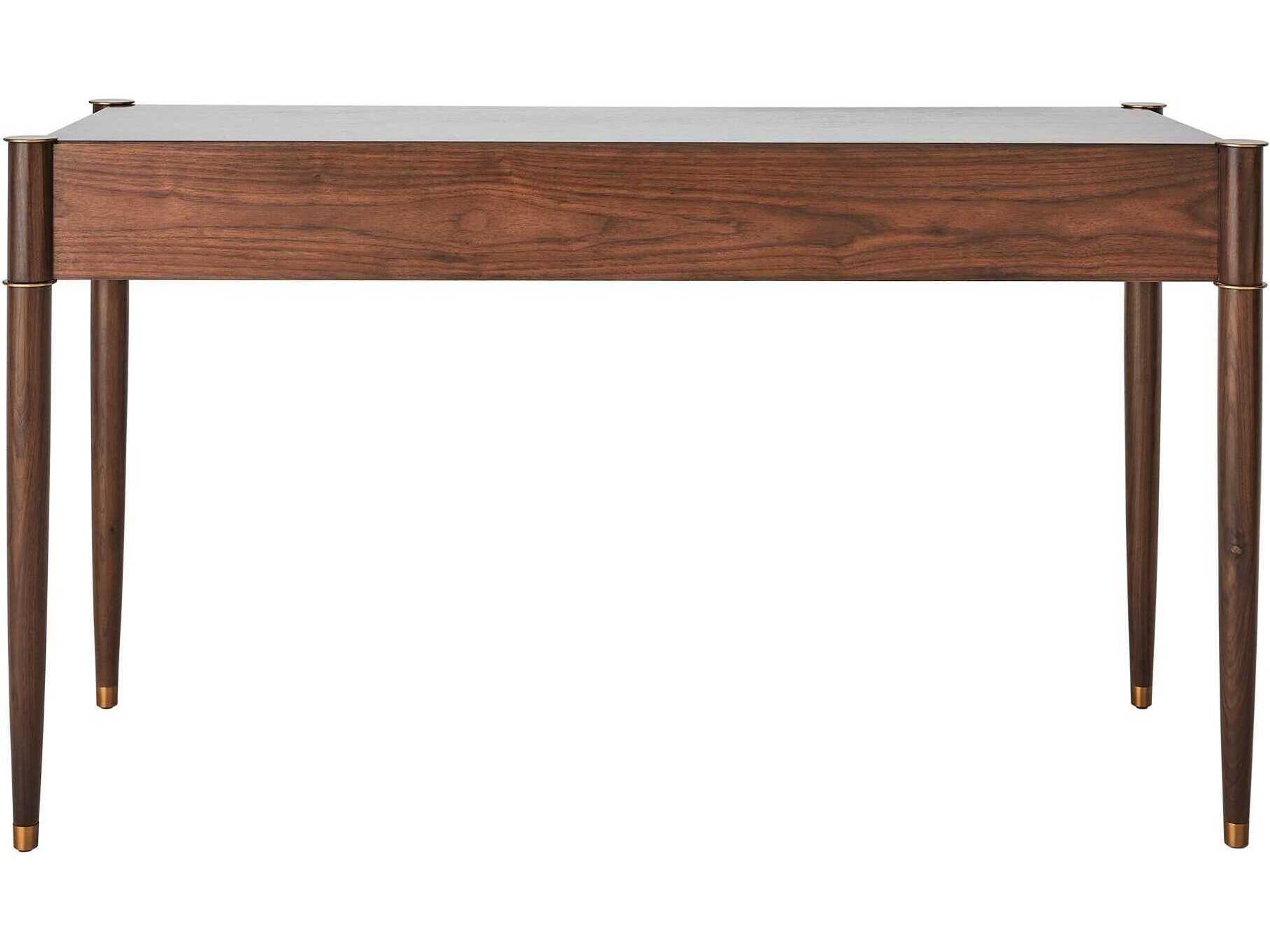 Global Views Triple Curve Walnut Antique Brass Brown Acacia Wood Writing Desk