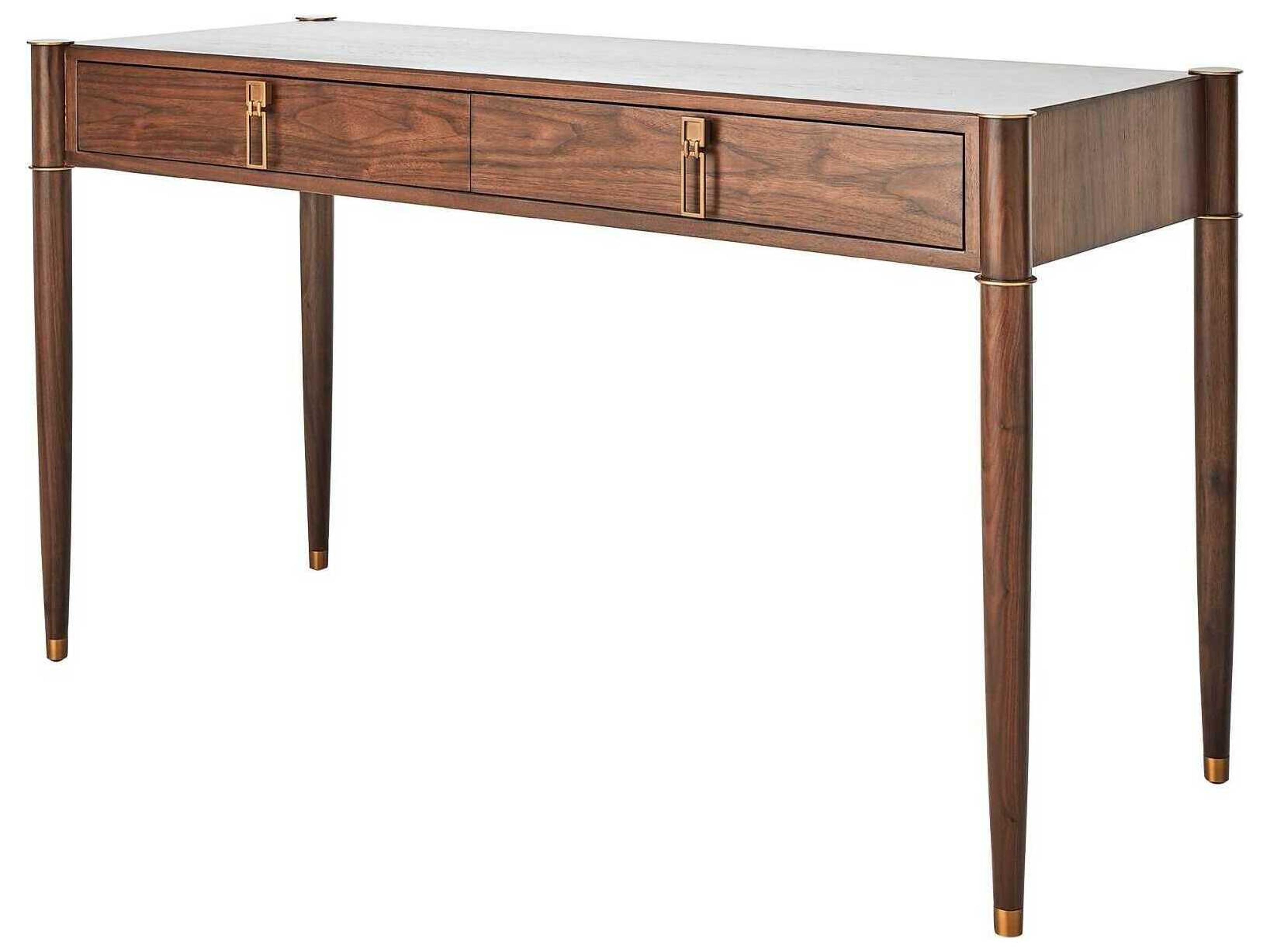 Global Views Triple Curve Walnut Antique Brass Brown Acacia Wood Writing Desk