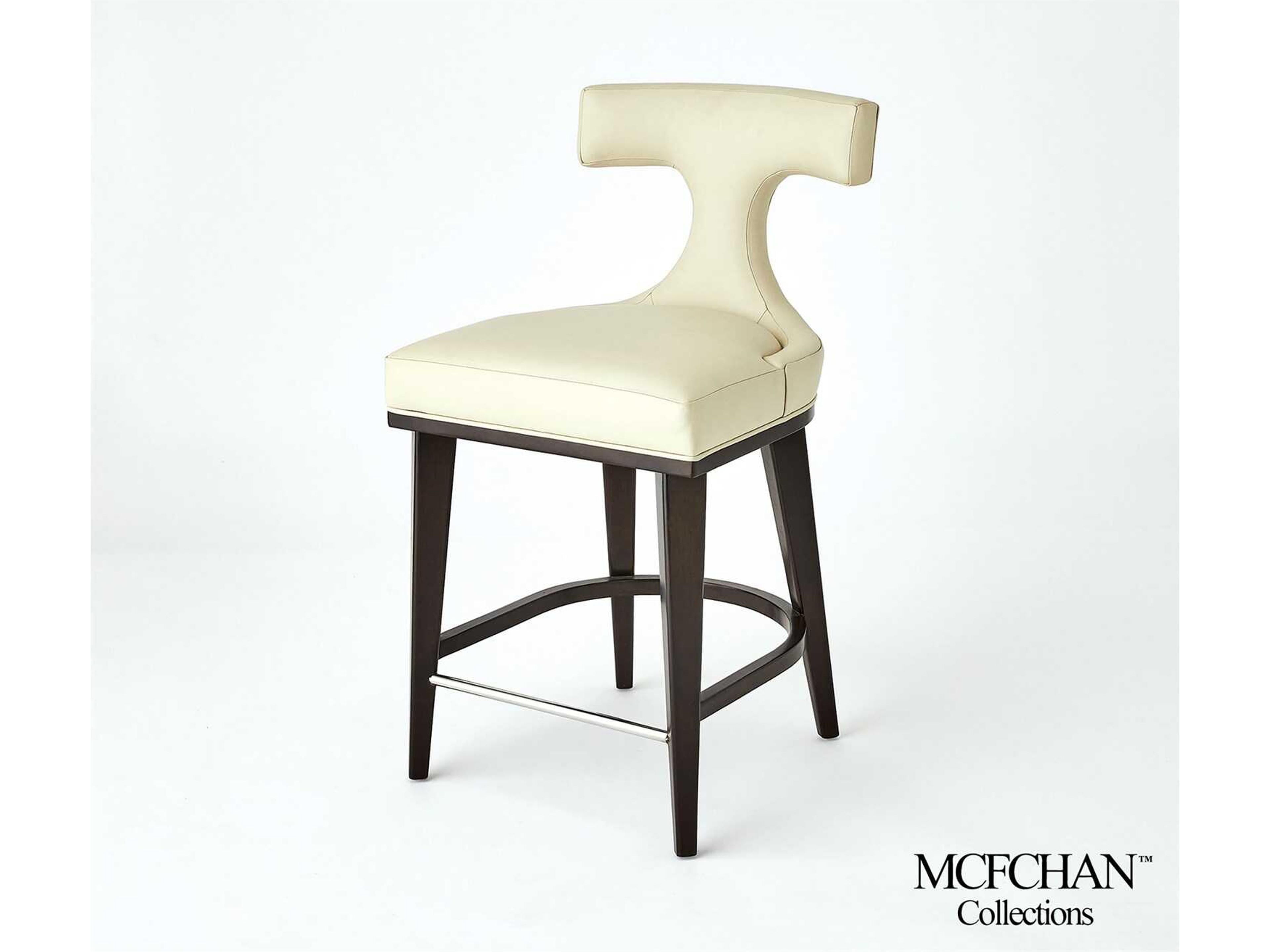 Anvil Leather Walnut Wood Ivory Dark Polished Nickel Counter Stool