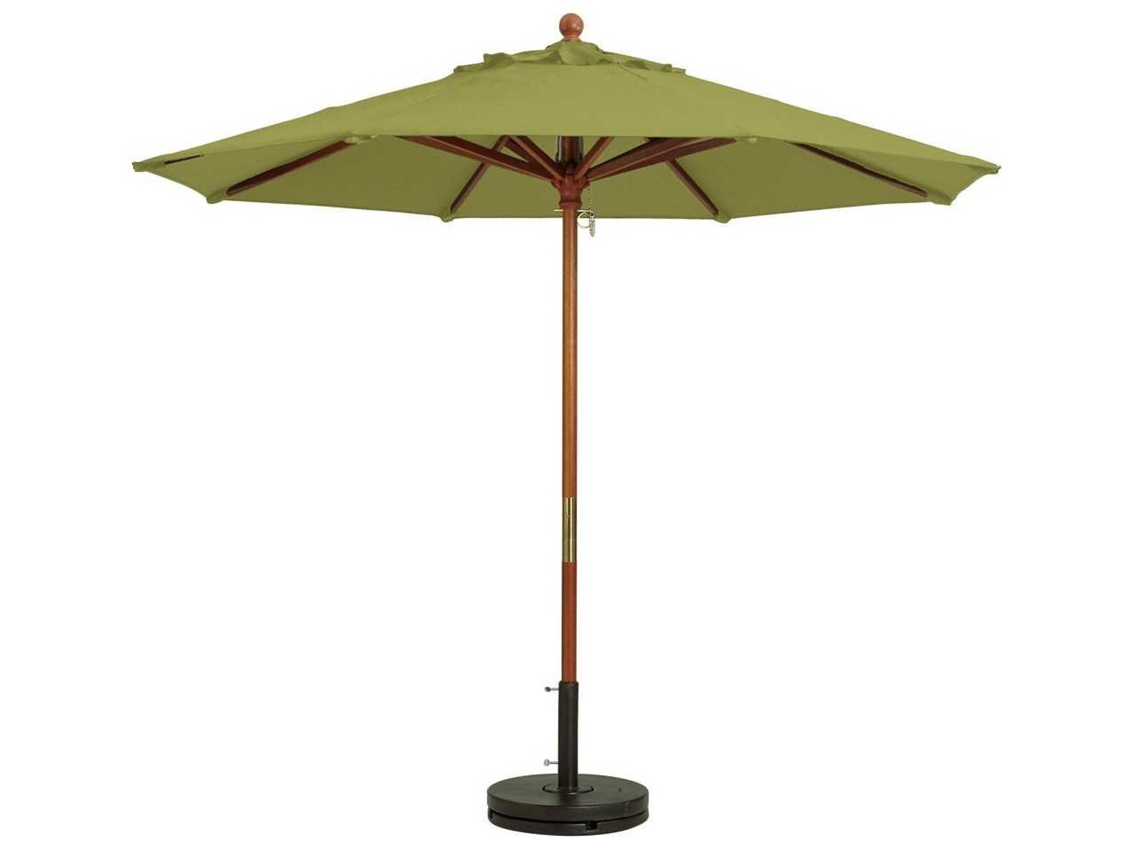 Market Wood 9 Foot Round Outdoor Patio Umbrella in Pesto