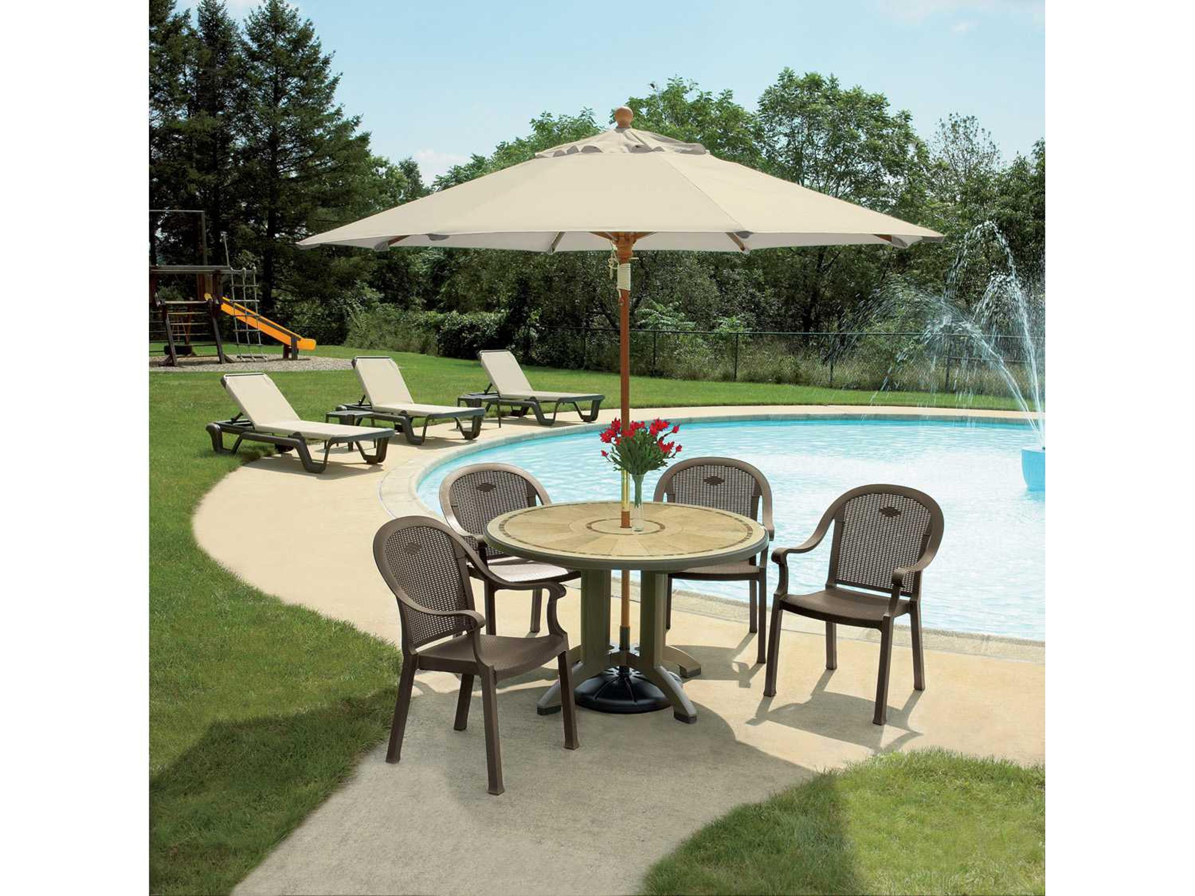 Grosfillex Sumatra Resin Bronze Mist Stacking Outdoor Dining Arm Chair