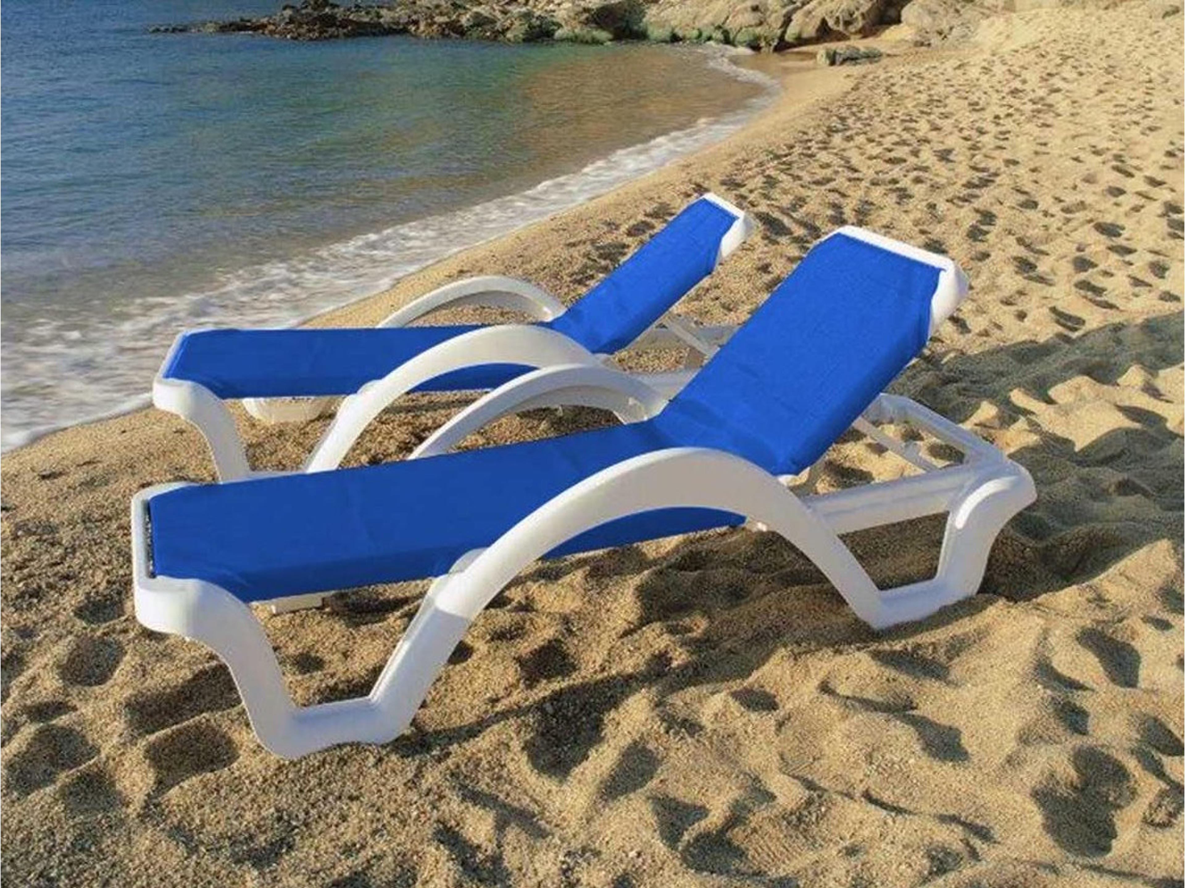 Catalina Sling Resin White Patio Lounge Set in Blue