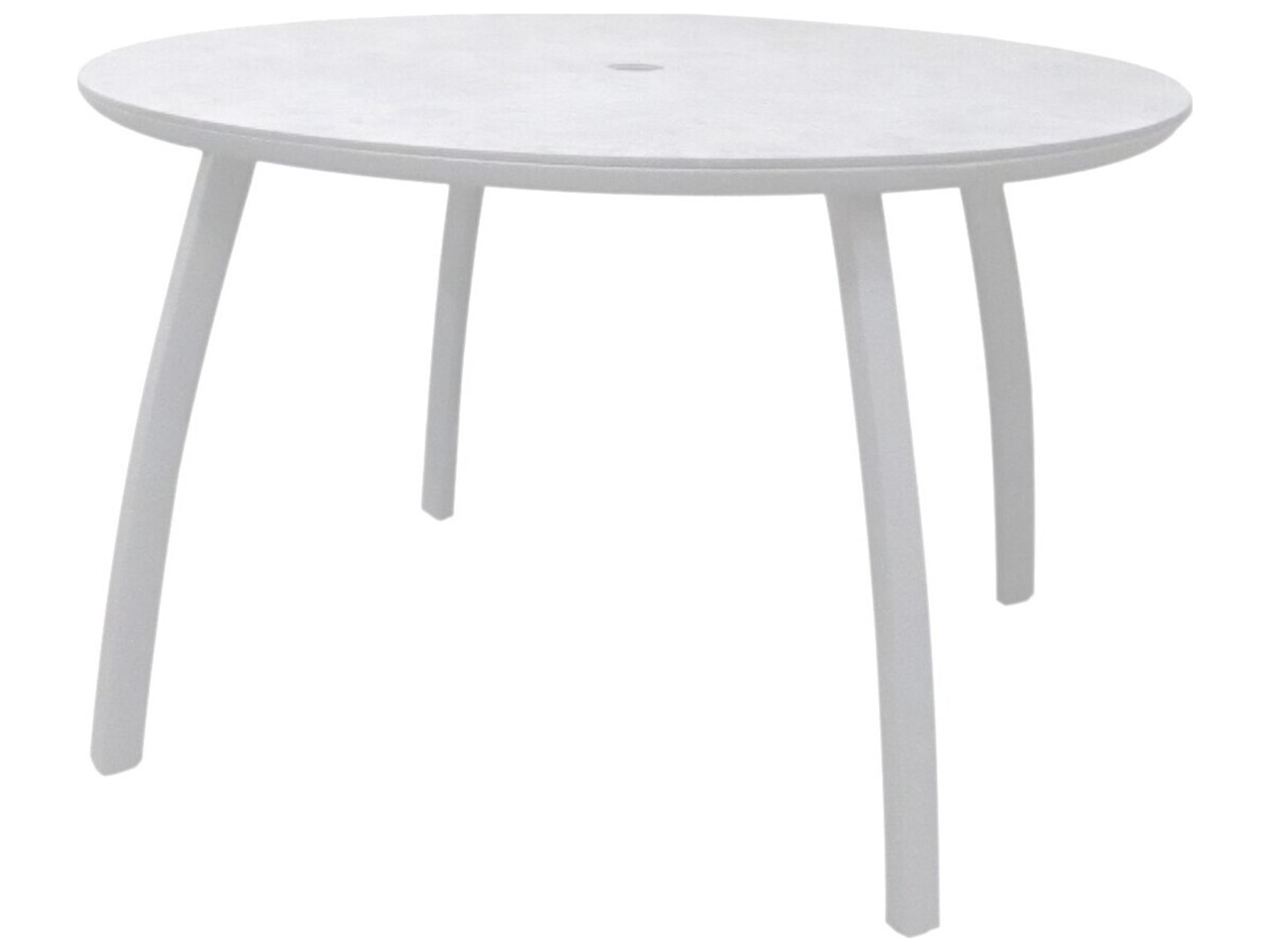 Sunset Aluminum Glacier White/White Round Outdoor Dining Table with Umbrella Hole