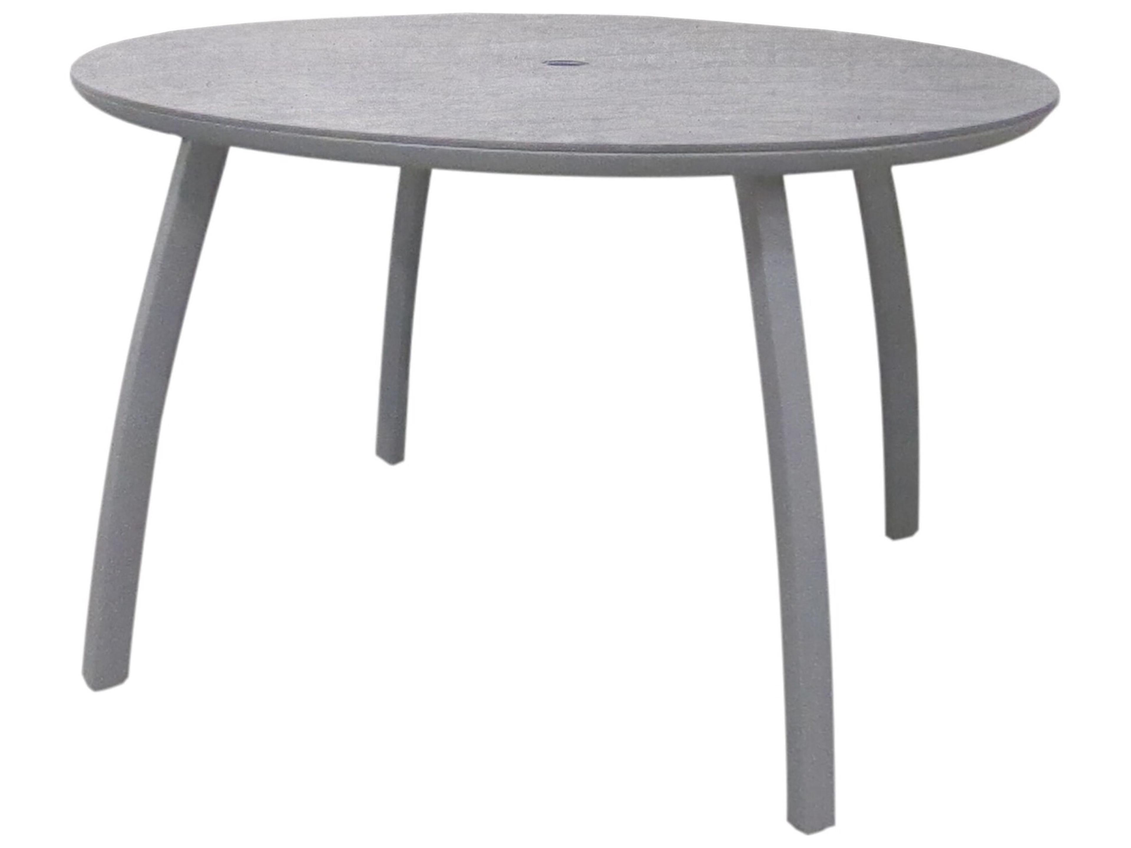 Sunset Aluminum Platinum Gray/Granite Round Patio Dining Table with Umbrella Hole