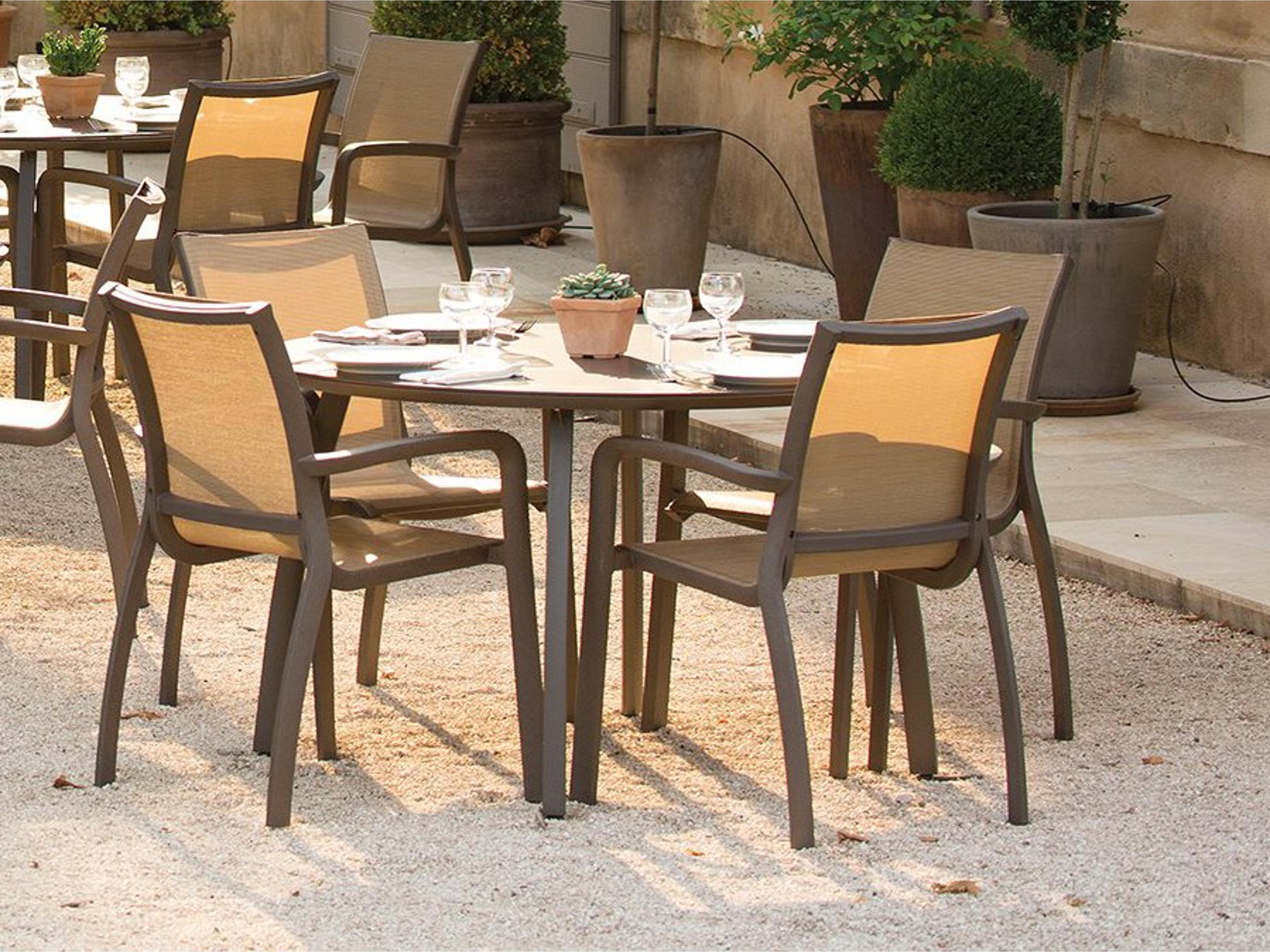 Sunset Fusion Bronze Aluminum Sling Patio Dining Set in Cognac