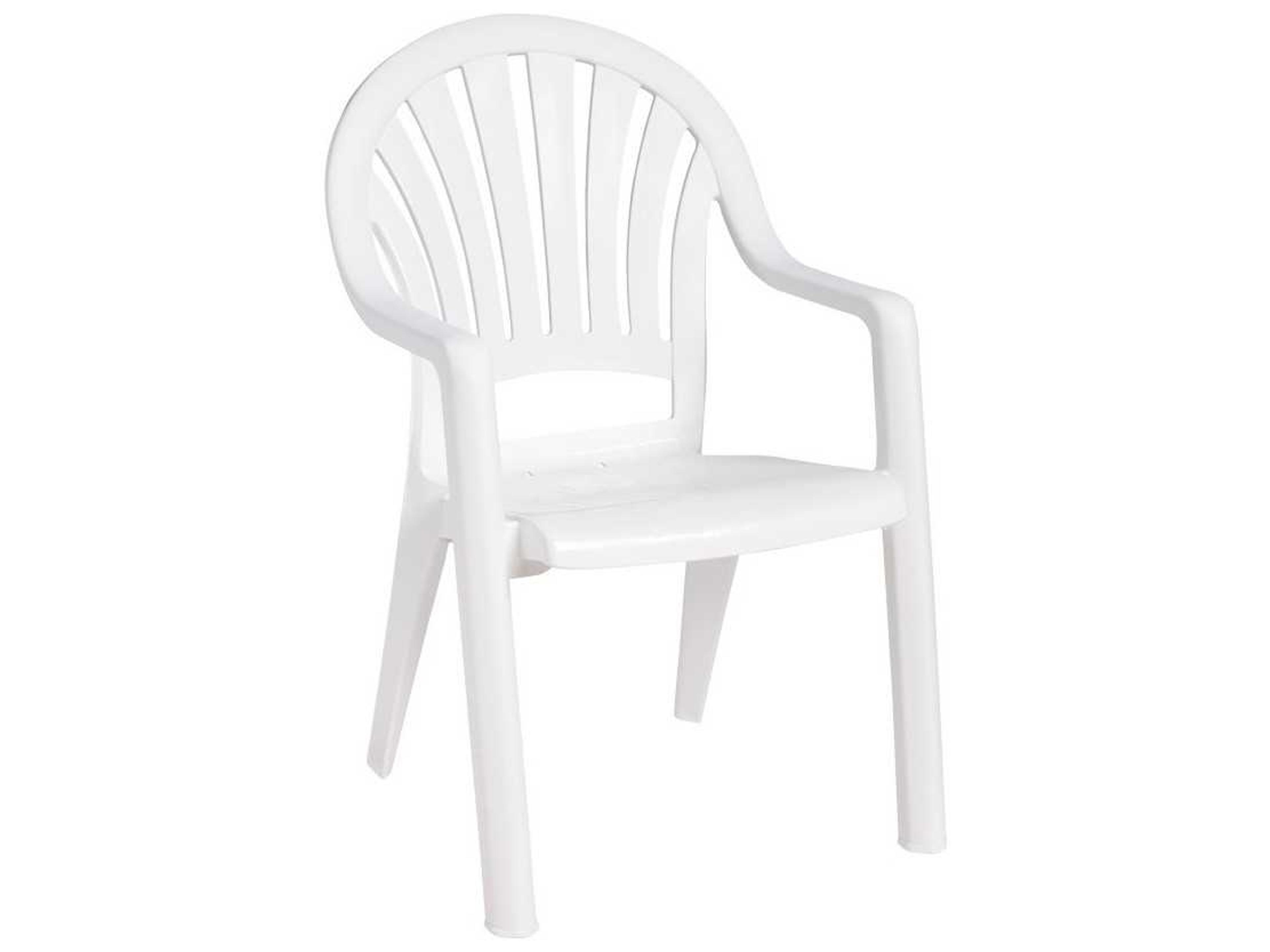 Pacific Fanback Resin White Stacking Outdoor Dining Arm Chair