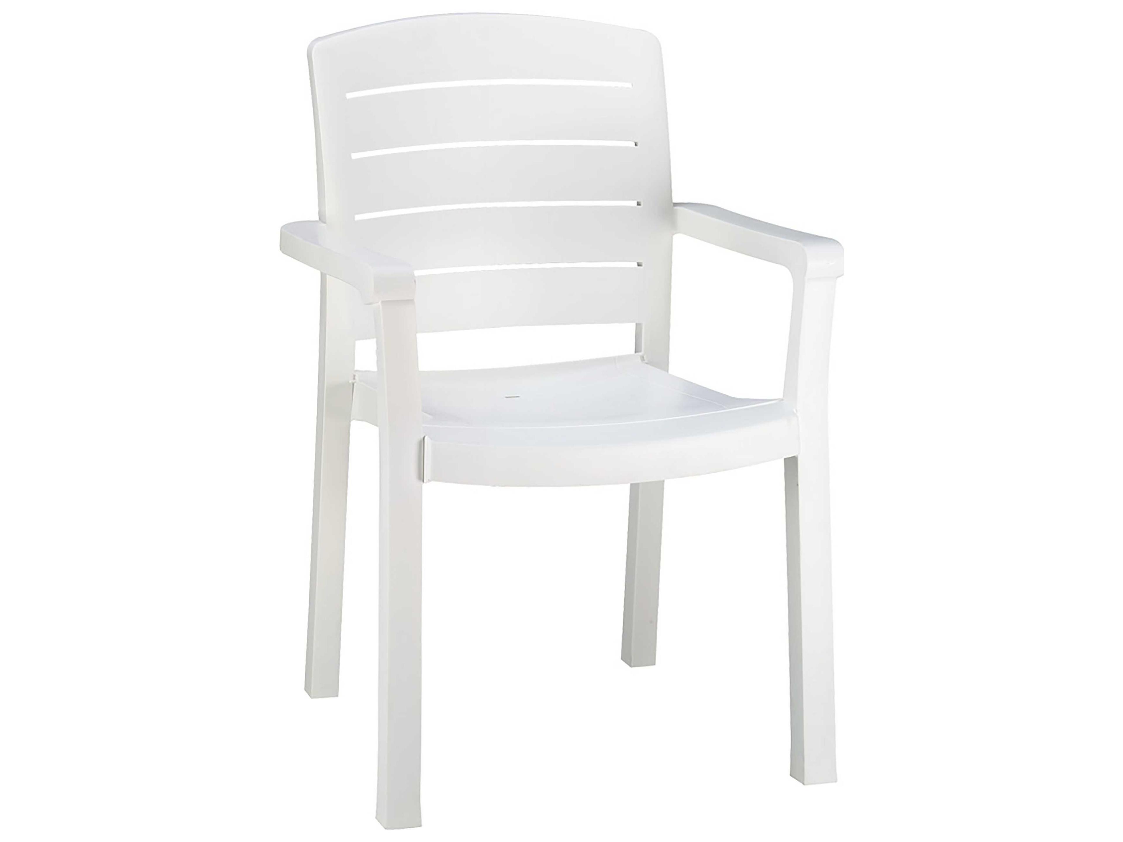 Acadia Resin White Stacking Outdoor Patio Dining Arm Chair