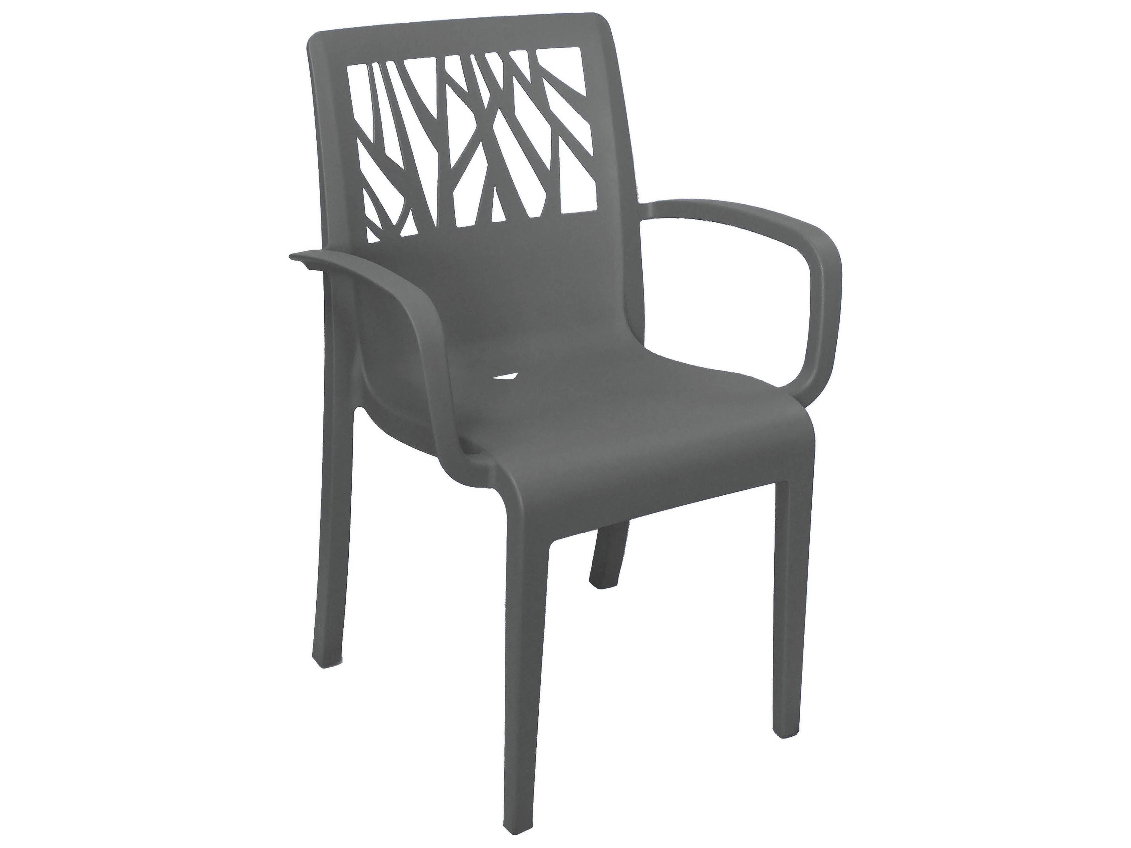 Vegetal Resin Charcoal Stacking Patio Dining Arm Chair