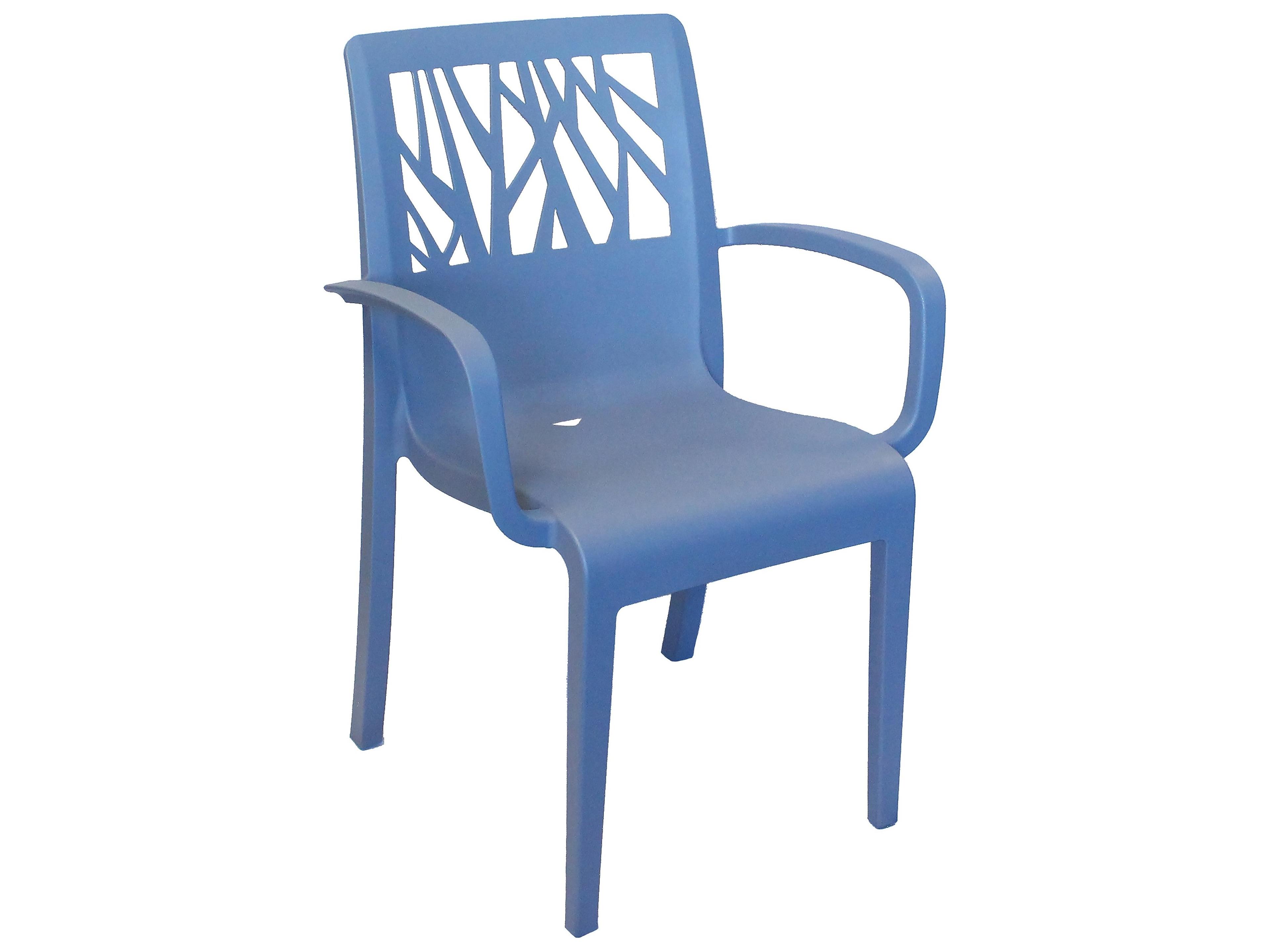 Vegetal Resin Denim Blue Stacking Outdoor Patio Dining Arm Chair