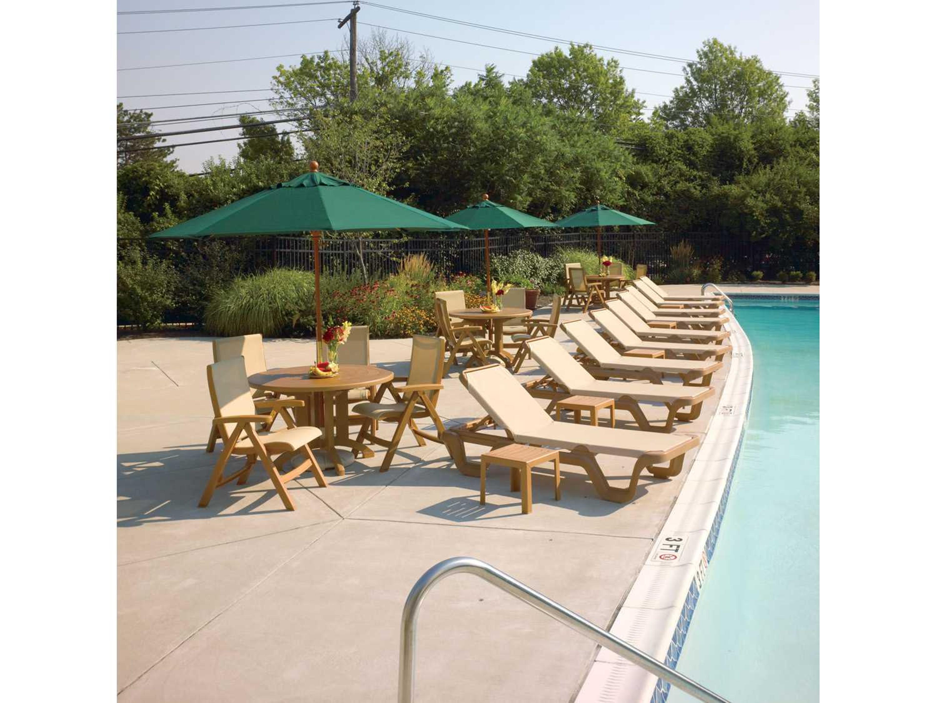 Grosfillex Marina Sling Resin Teakwood Adjustable Outdoor Patio Chaise Lounge in Khaki