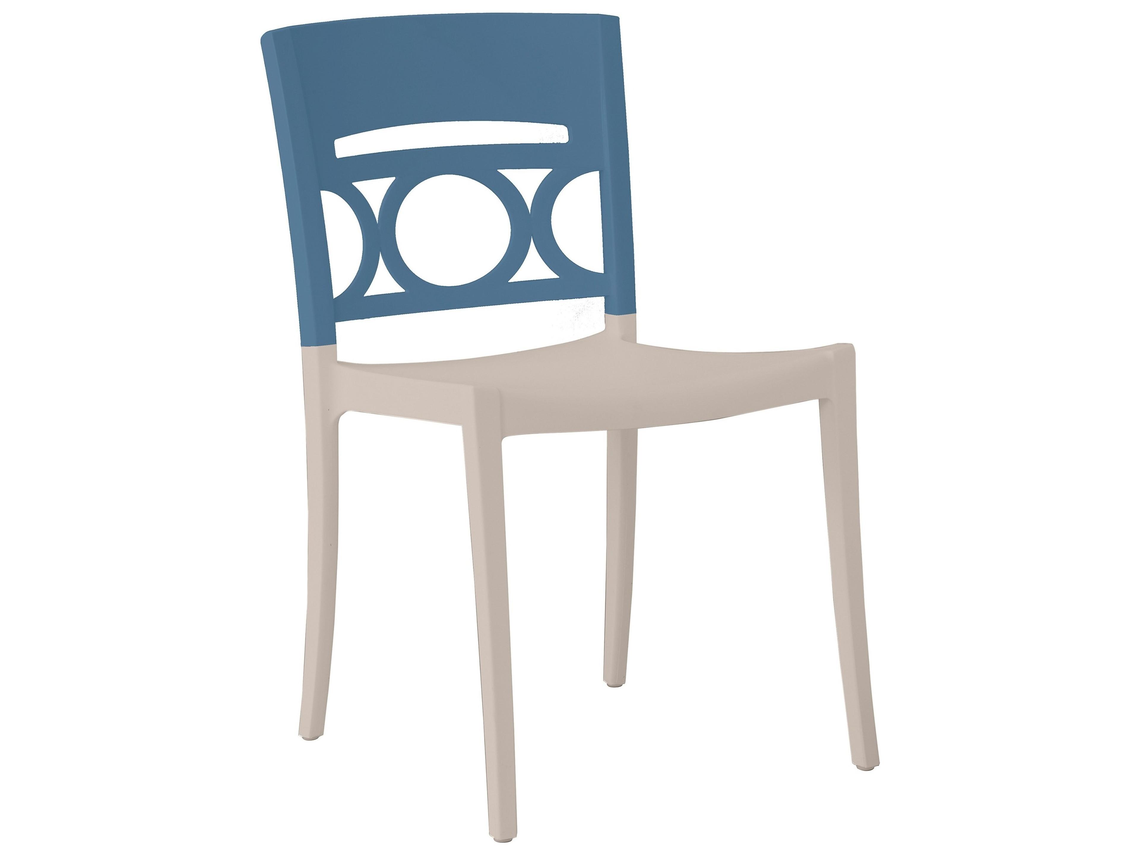 Moon Resin Denim Blue/Linen Stacking Outdoor Patio Dining Side Chair