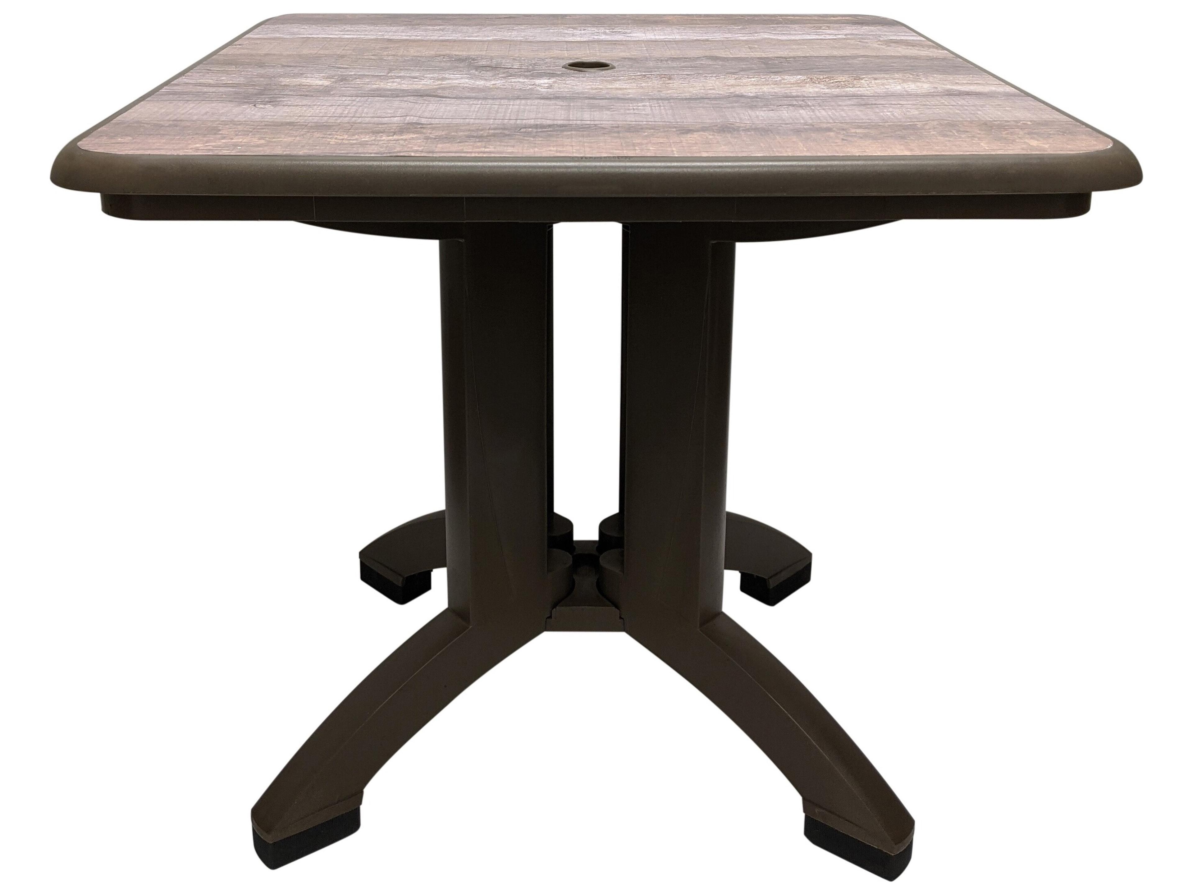 Aquaba Resin Ranch/Bronze Square Outdoor Patio Dining Table with Umbrella Hole