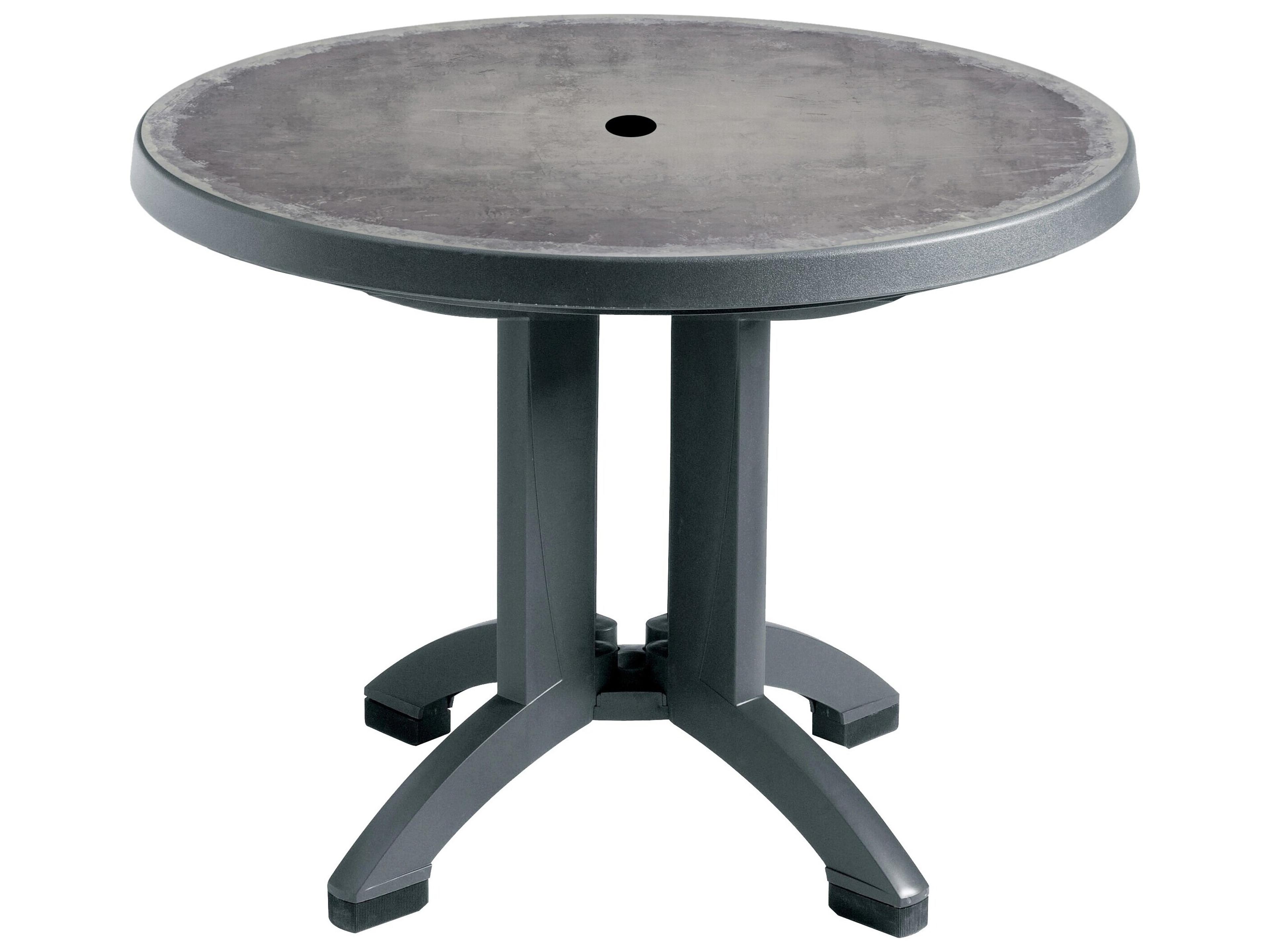 Aquaba Resin Zinc/Charcoal Round Patio Dining Table with Umbrella Hole