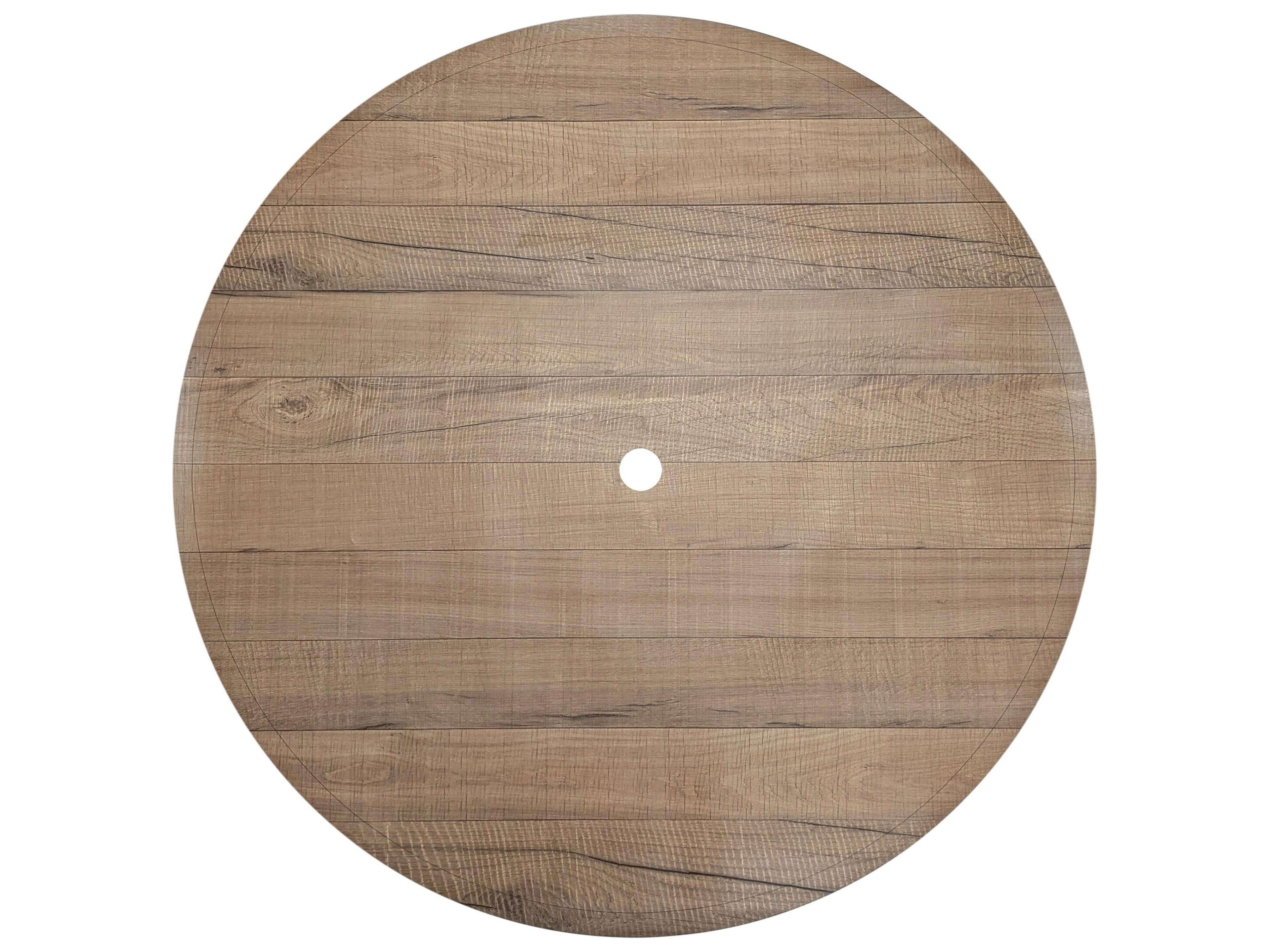 Grosfillex Aquaba Resin Sawcut/ Teakwood Round Outdoor Patio Dining Table with Umbrella Hole