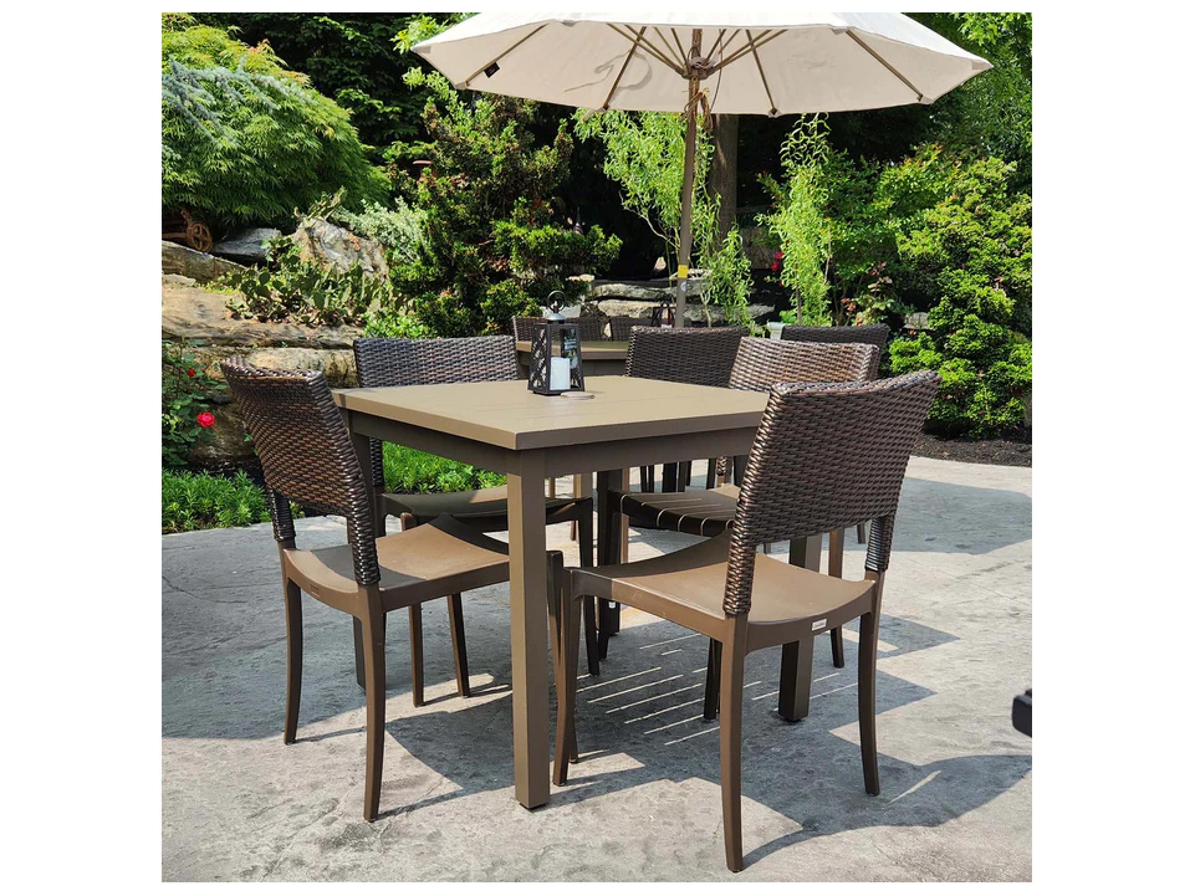 Grosfillex Sigma Aluminum Fusion Bronze Square Patio Dining Table with Umbrella Hole