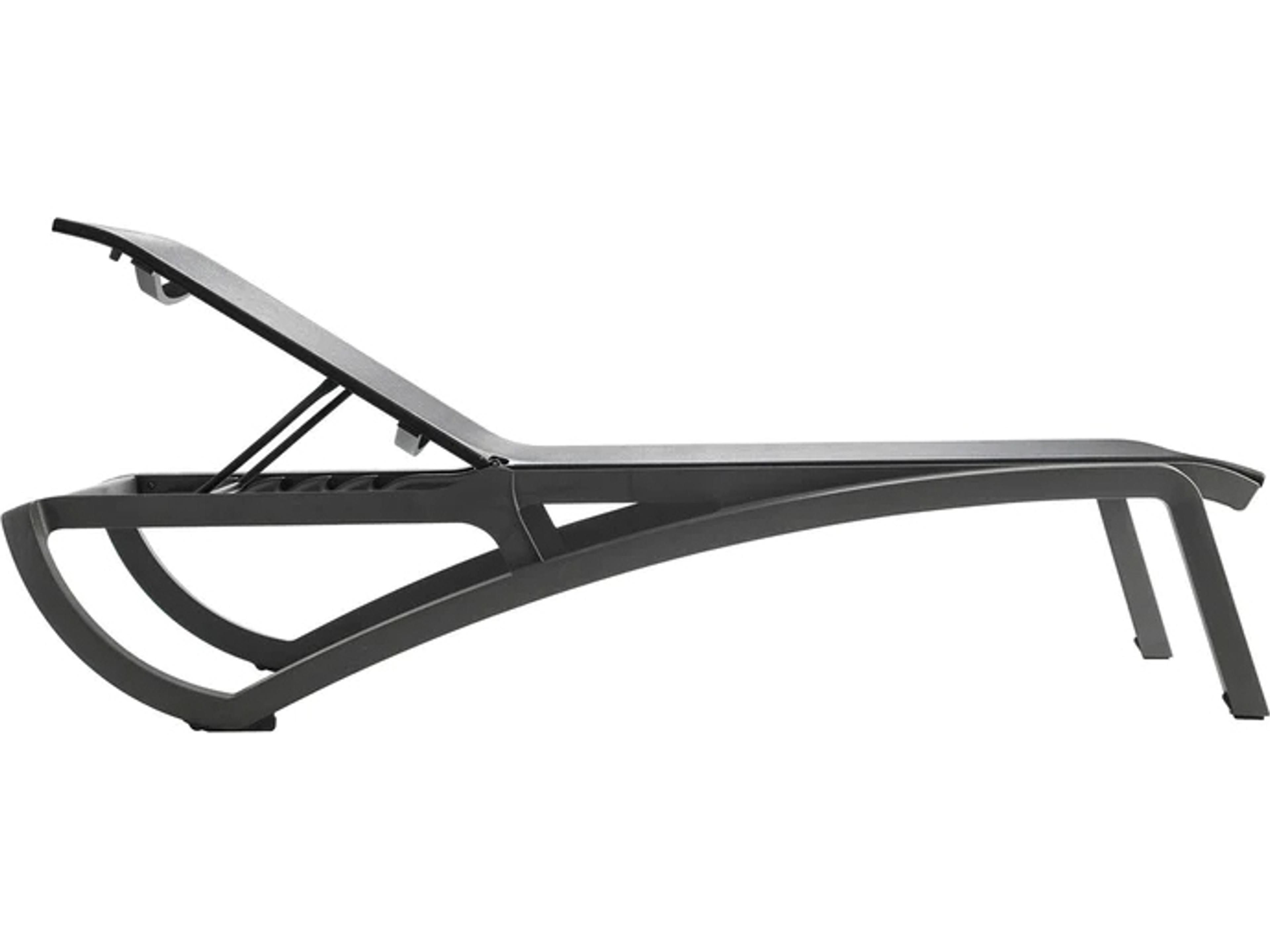 Grosfillex Sunset Aluminum Volcanic Black Outdoor Patio Chaise Lounge in Solid Gray