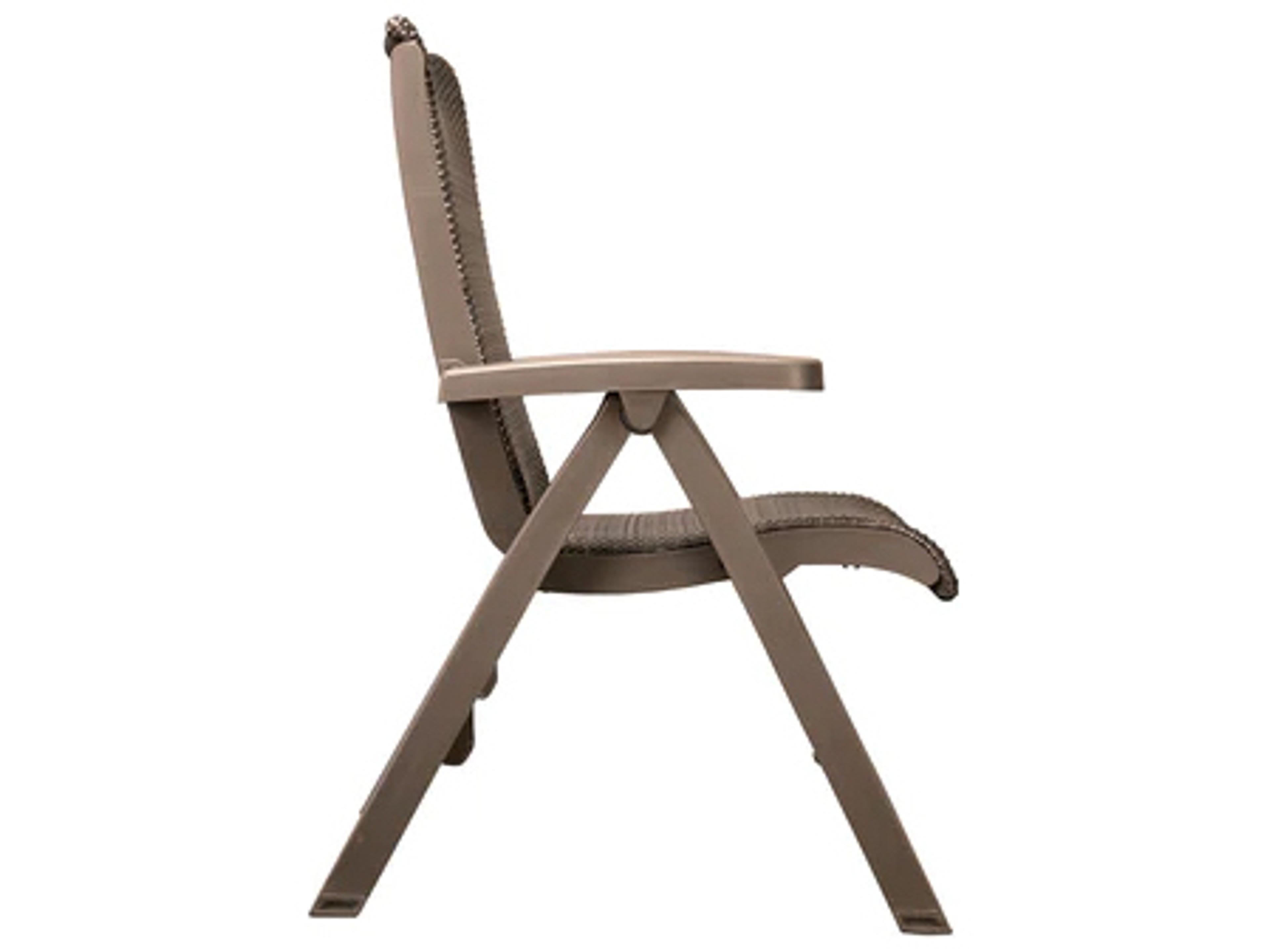 Grosfillex Java Resin Wicker French Taupe Folding Outdoor Lounge Chair in French Taupe