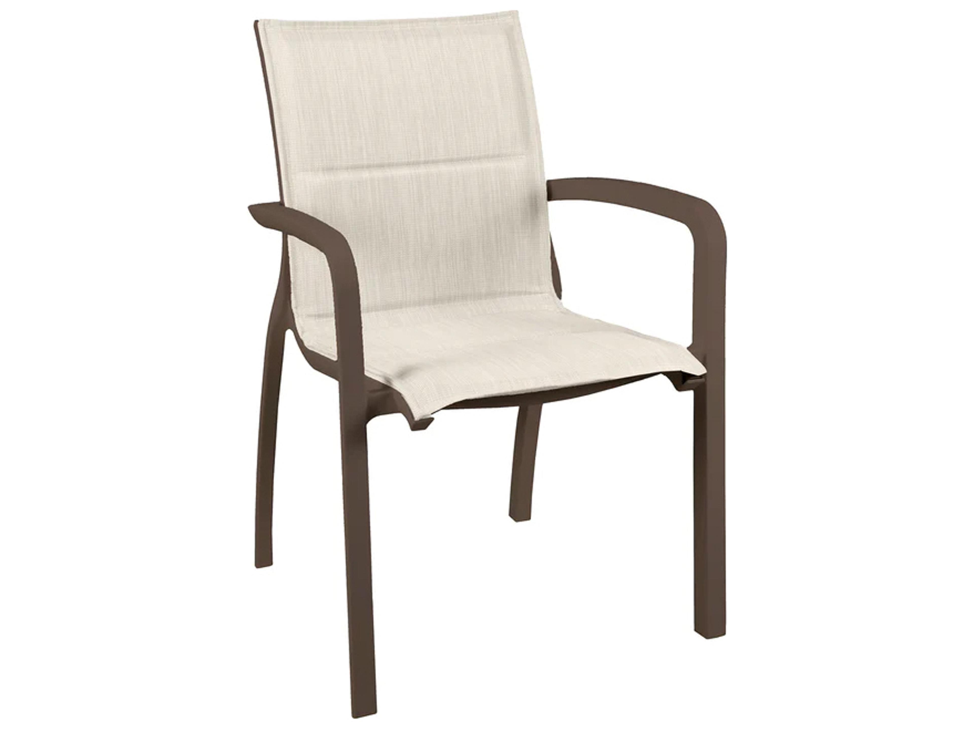 Sunset Sling Aluminum Fusion Bronze Comfort Stacking Patio Dining Arm Chair in Beige