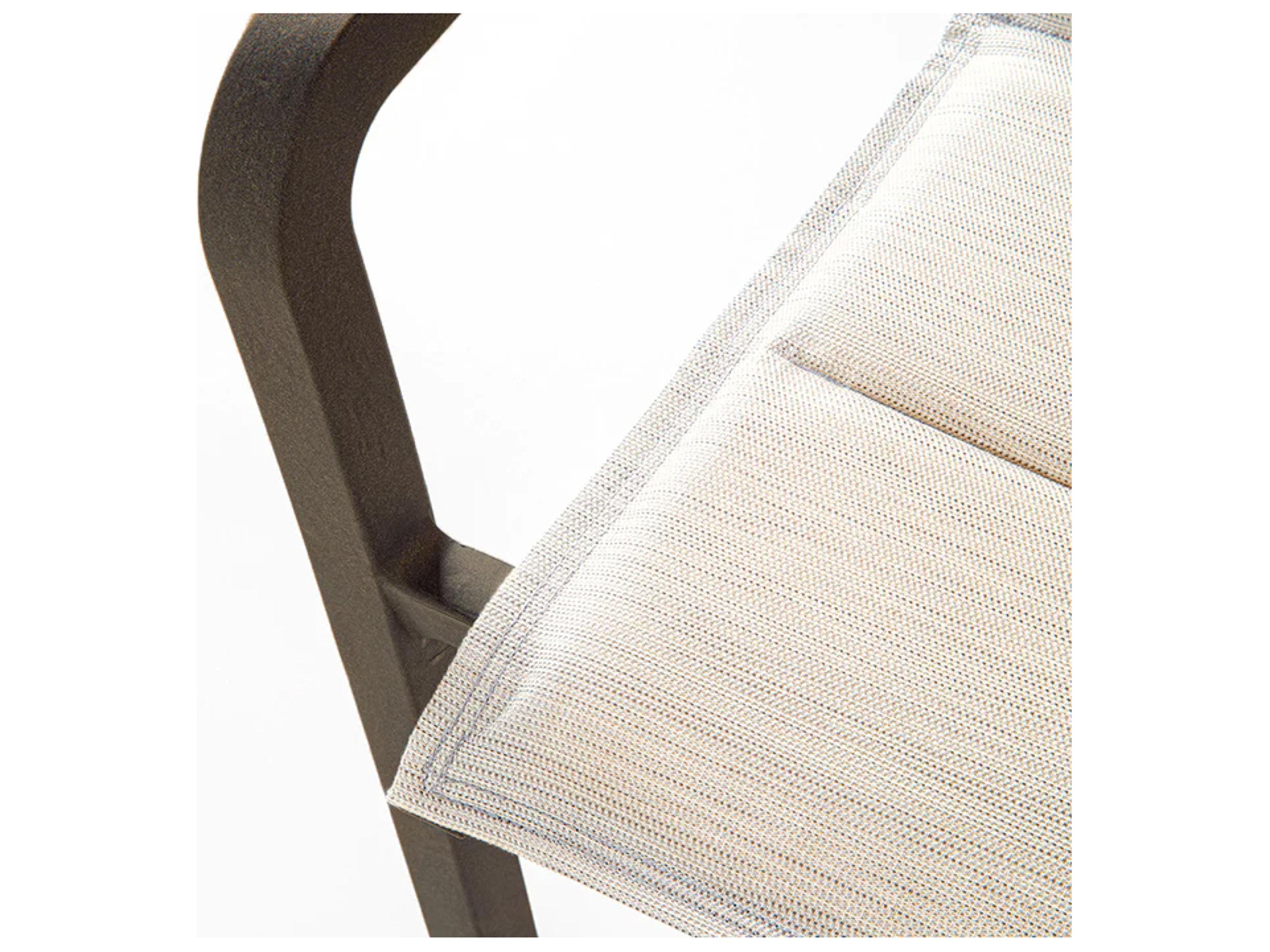 Grosfillex Sunset Sling Aluminum Fusion Bronze Comfort Stacking Patio Dining Arm Chair in Beige