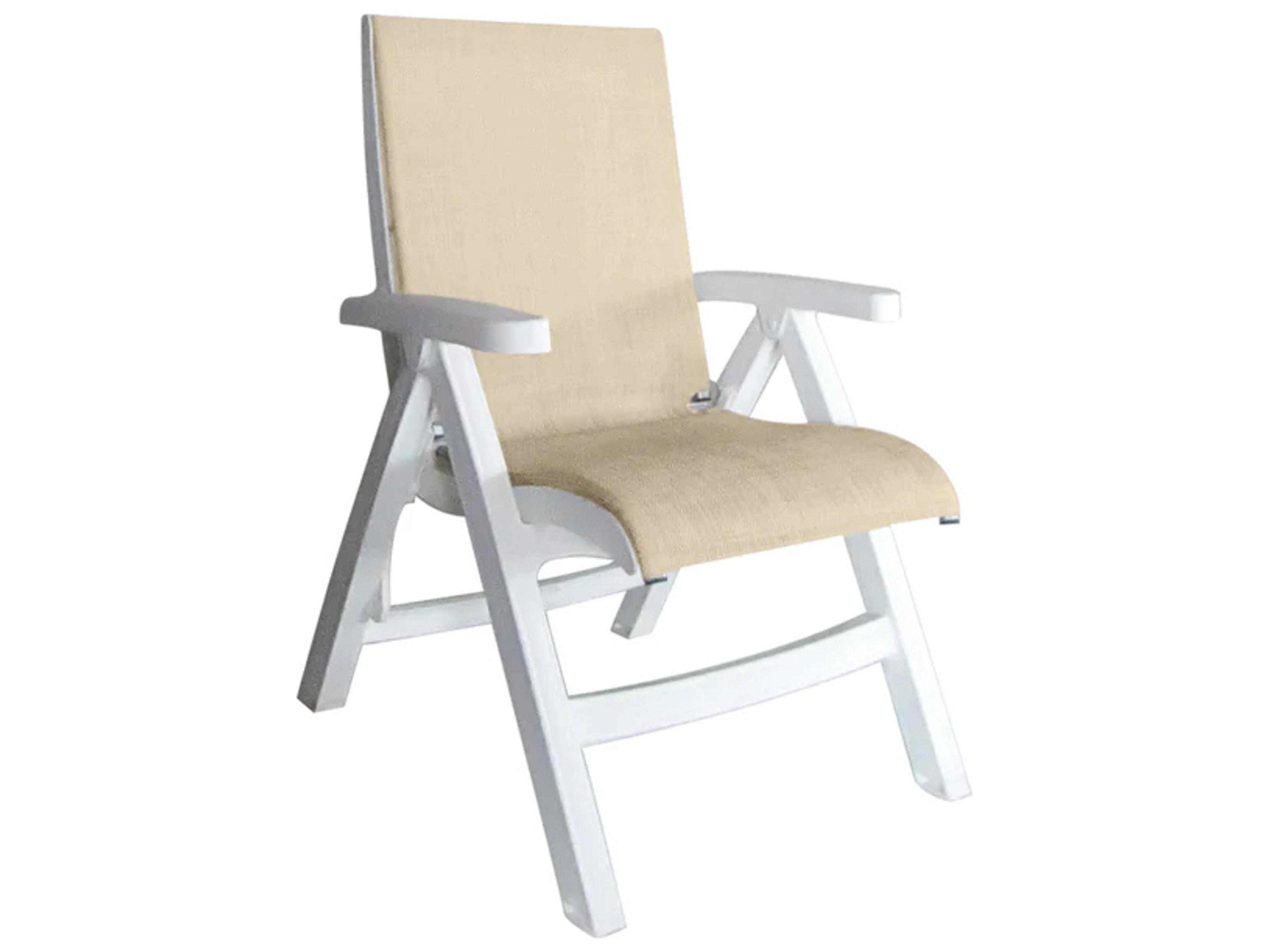 Jamaica Beach Sling Resin White Midback Folding Outdoor Patio Lounge Chair in Straw