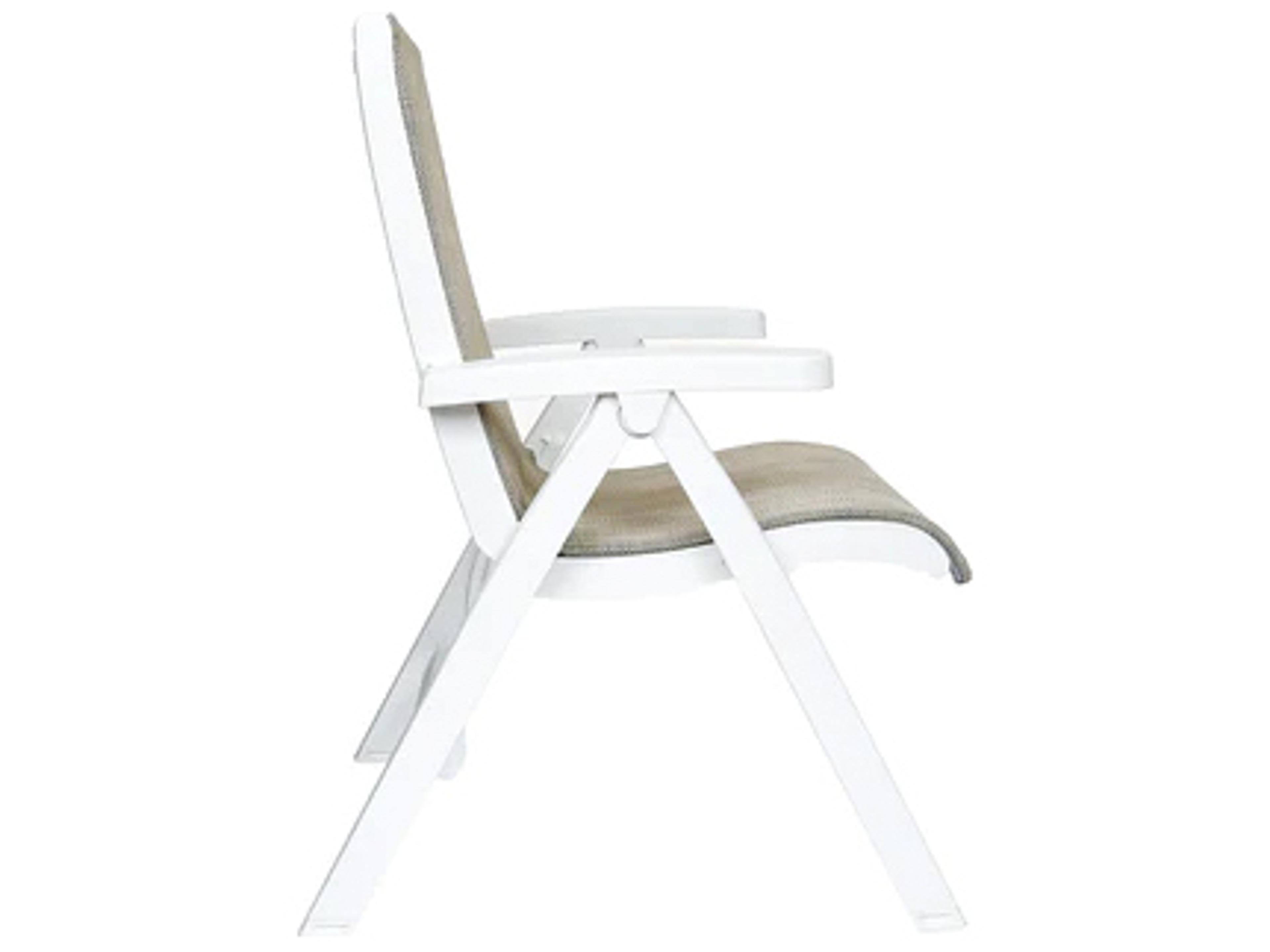 Grosfillex Jamaica Beach Sling Resin White Midback Folding Outdoor Patio Lounge Chair in Straw