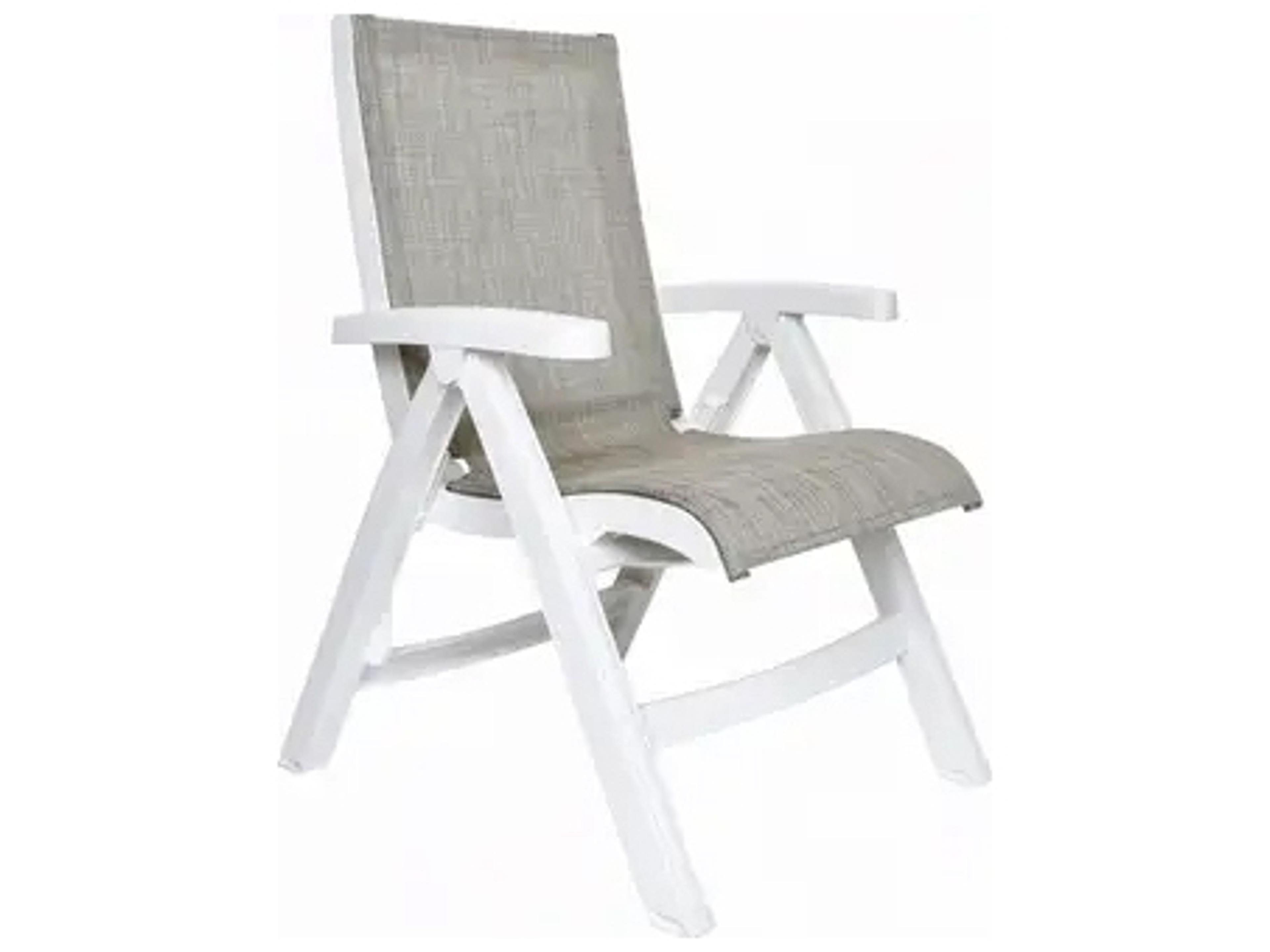 Grosfillex Jamaica Beach Sling Resin White Midback Folding Outdoor Patio Lounge Chair in Straw