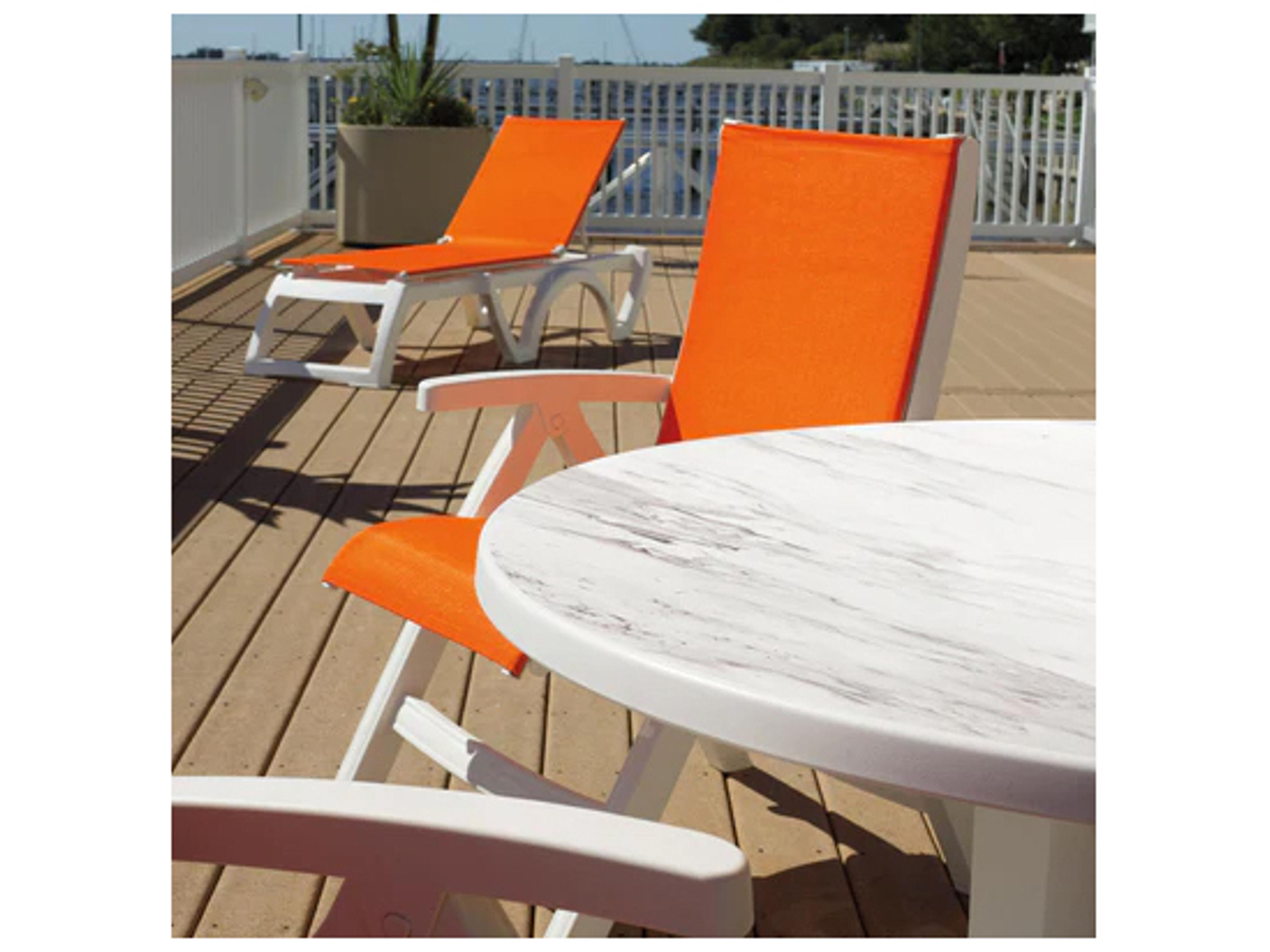 Grosfillex Jamaica Beach Sling Resin White Midback Folding Outdoor Lounge Chair in Orange