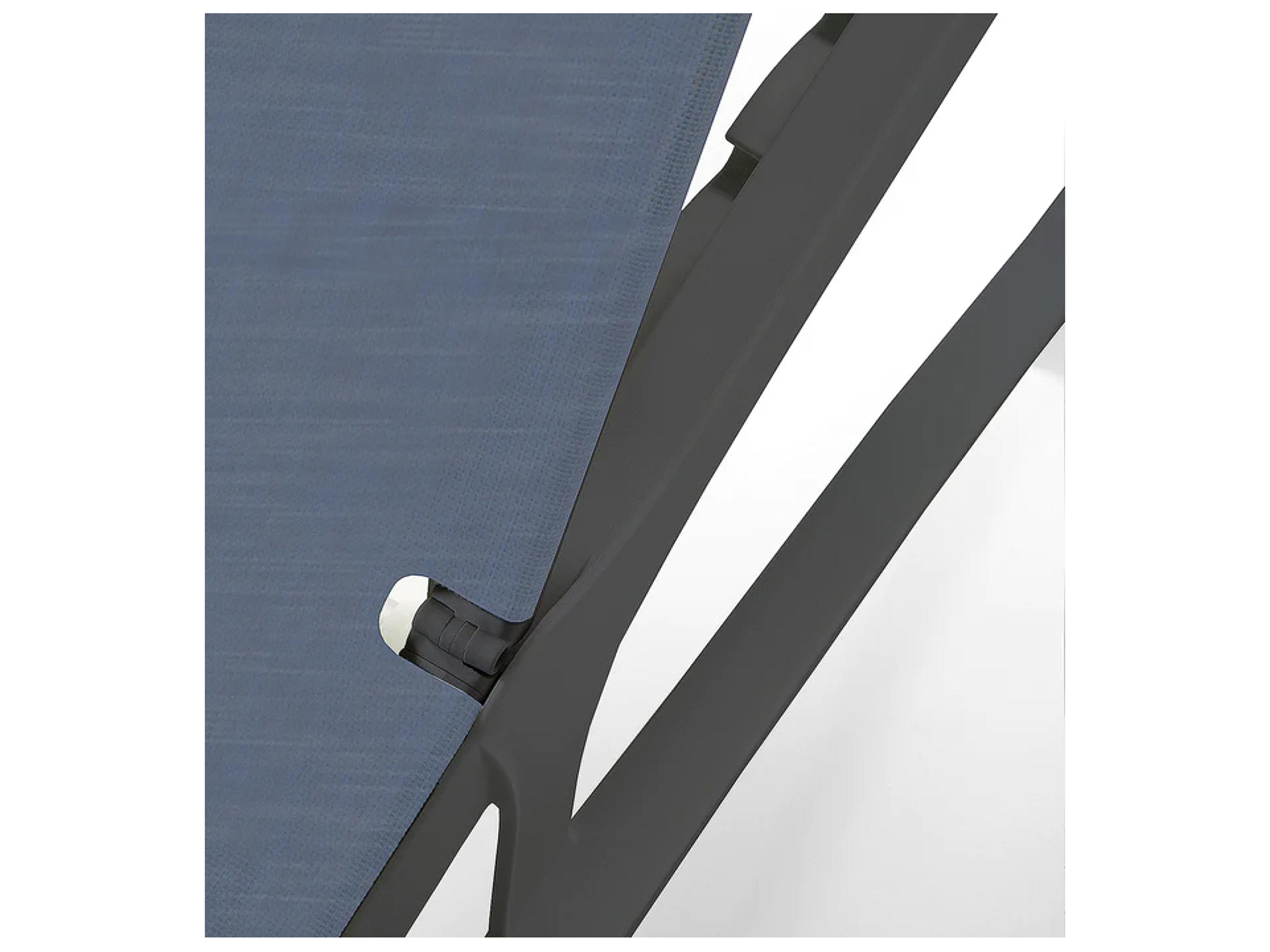 Grosfillex Sunset Aluminum Resin Volcanic Black Outdoor Chaise Lounge in Madras Blue