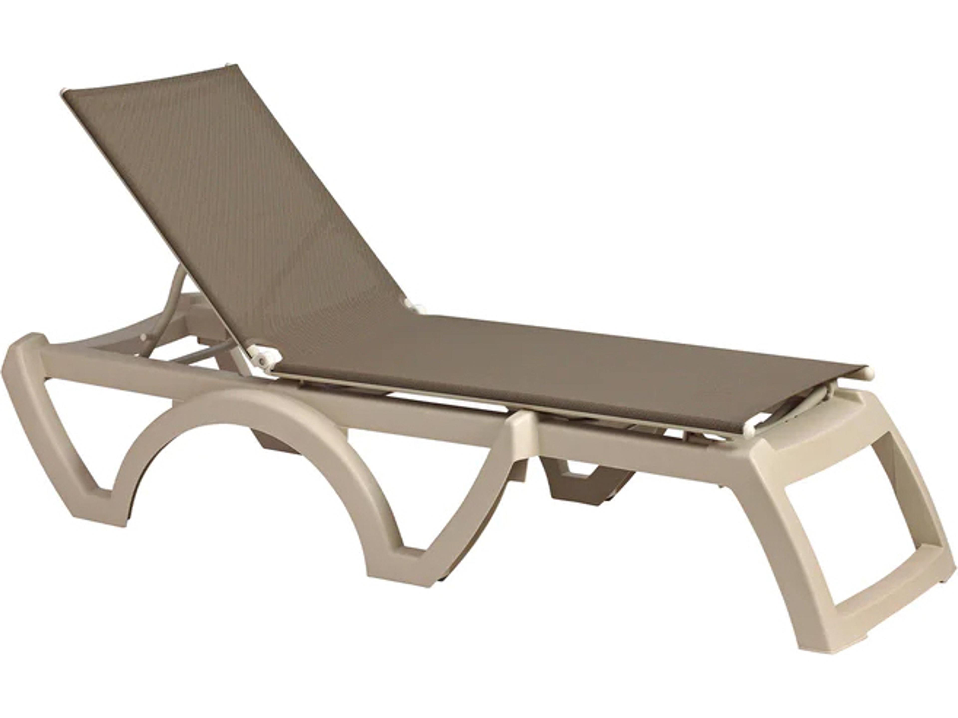 Jamaica Beach Sling Resin Sandstone Adjustable Patio Chaise Lounge in Taupe