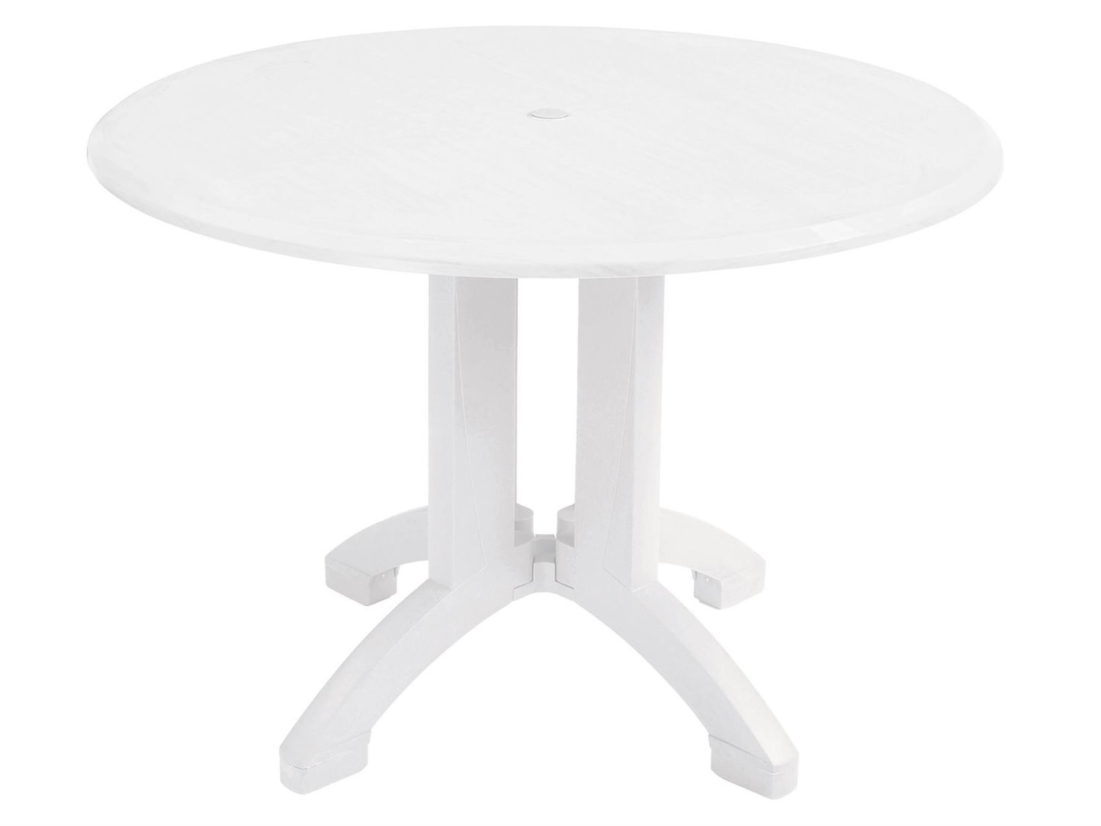 Atlanta Resin White Round Outdoor Patio Dining Table with Umbrella Hole