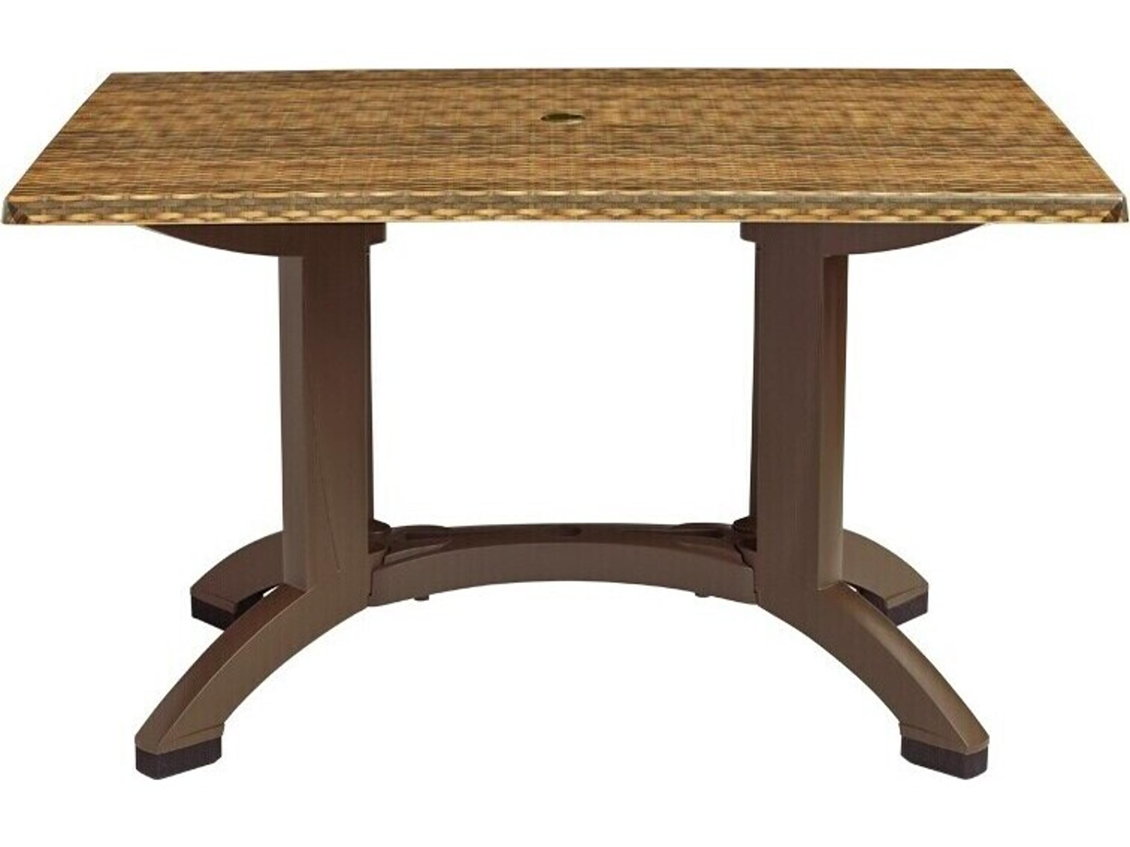 Atlanta Resin Wicker Decor Rectangular Outdoor Patio Dining Table with Umbrella Hole