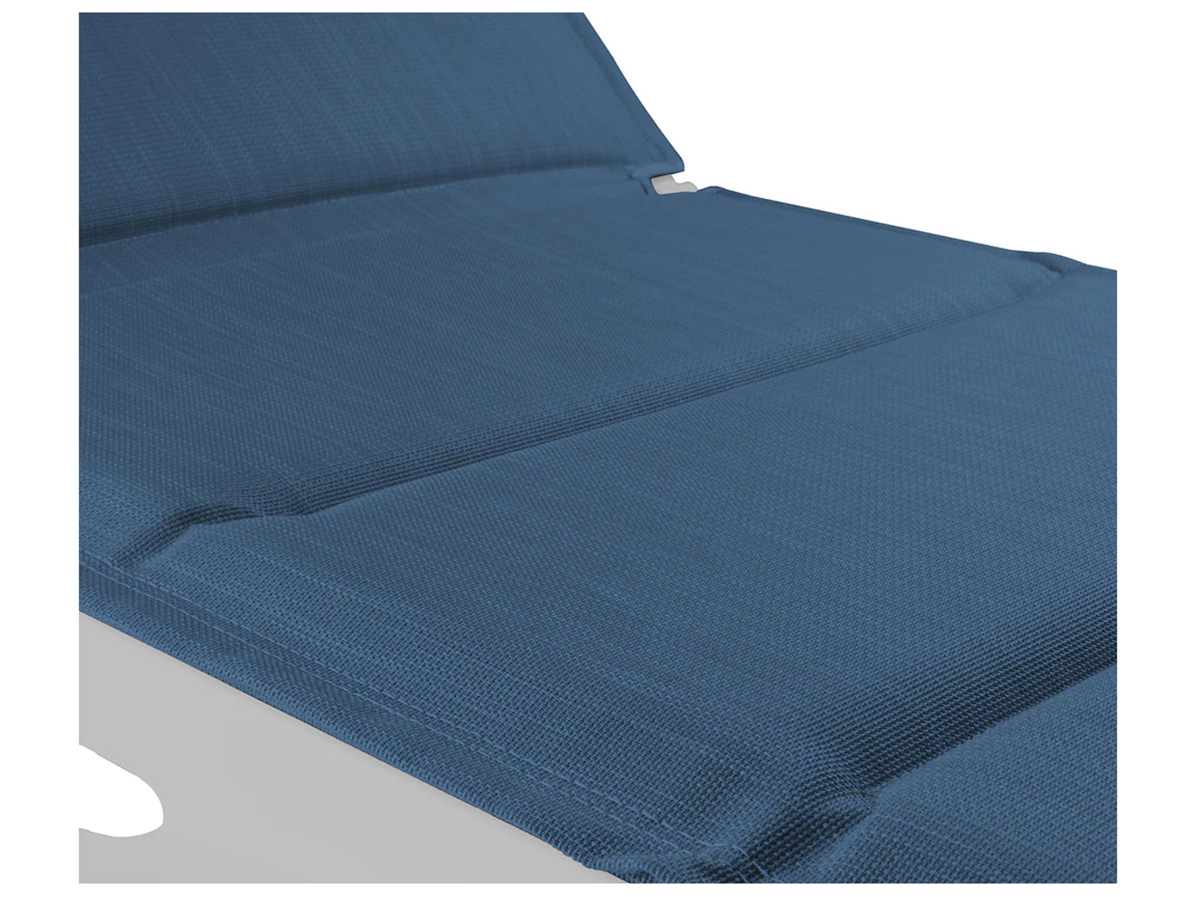Grosfillex Sunset Sling Aluminum Resin Glacier White Comfort Outdoor Patio Chaise Lounge in Madras Blue