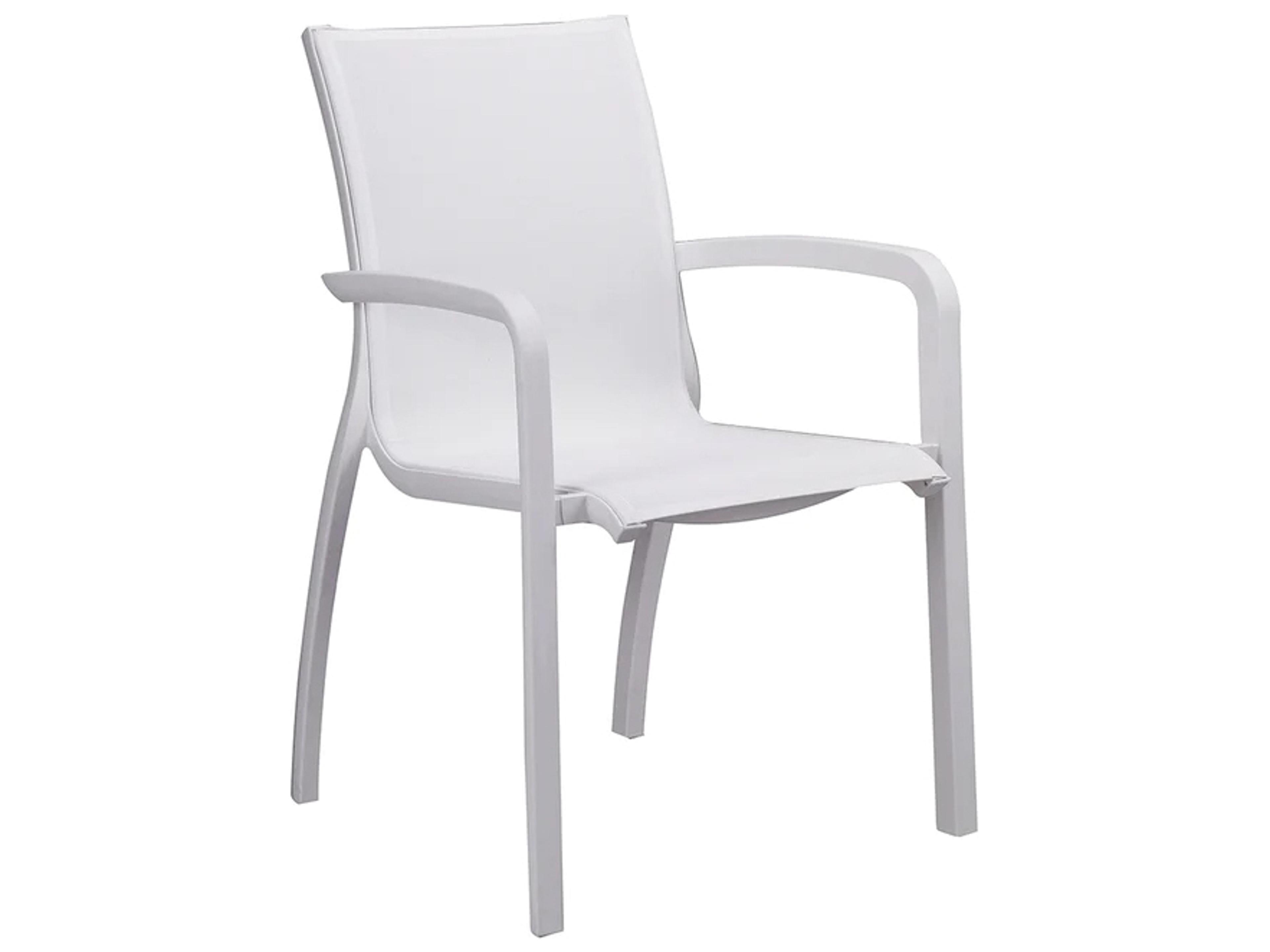 Sunset Sling Aluminum Glacier White Stacking Outdoor Dining Arm Chair in White