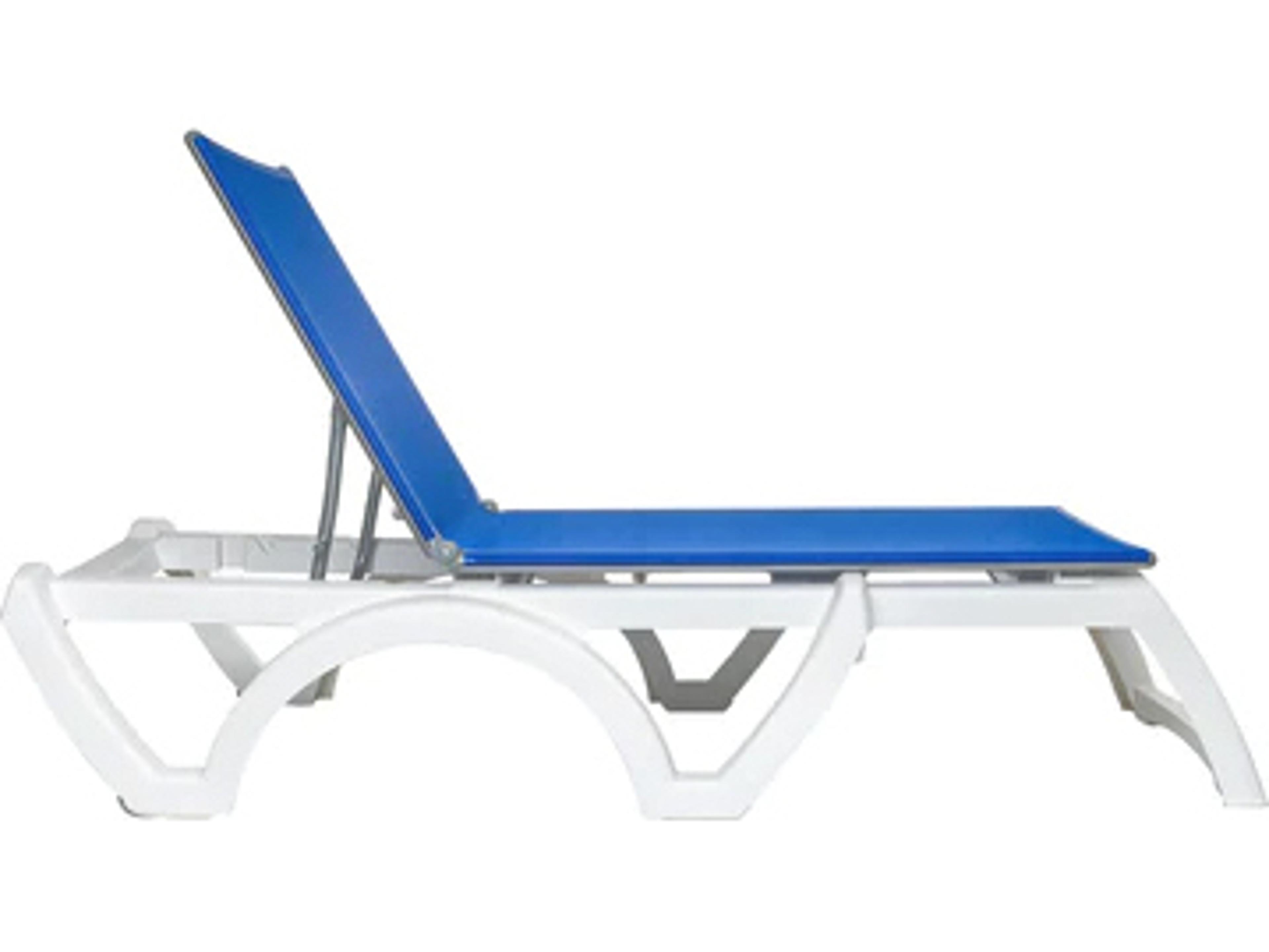 Grosfillex Jamaica Beach Sling Resin White Adjustable Outdoor Chaise Lounge in Blue